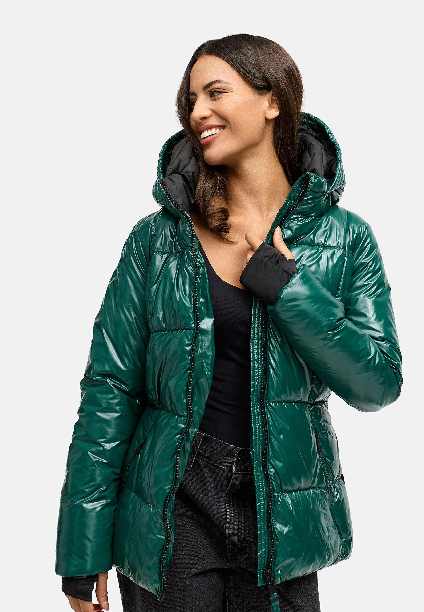 Shiny Winter Steppjacke mit Taillengürtel "Eisglanz 14" Evergreen