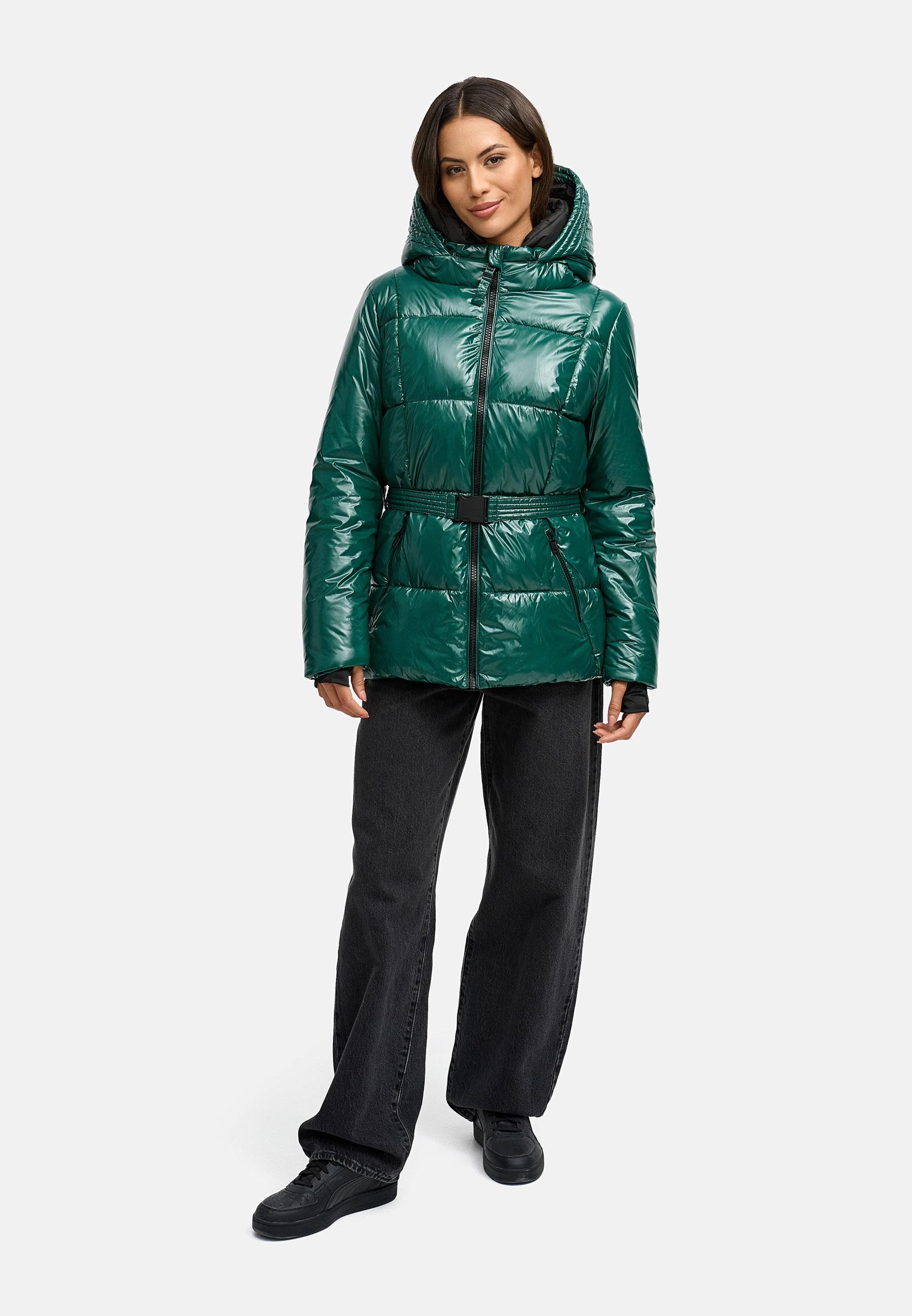 Shiny Winter Steppjacke mit Taillengürtel "Eisglanz 14" Evergreen