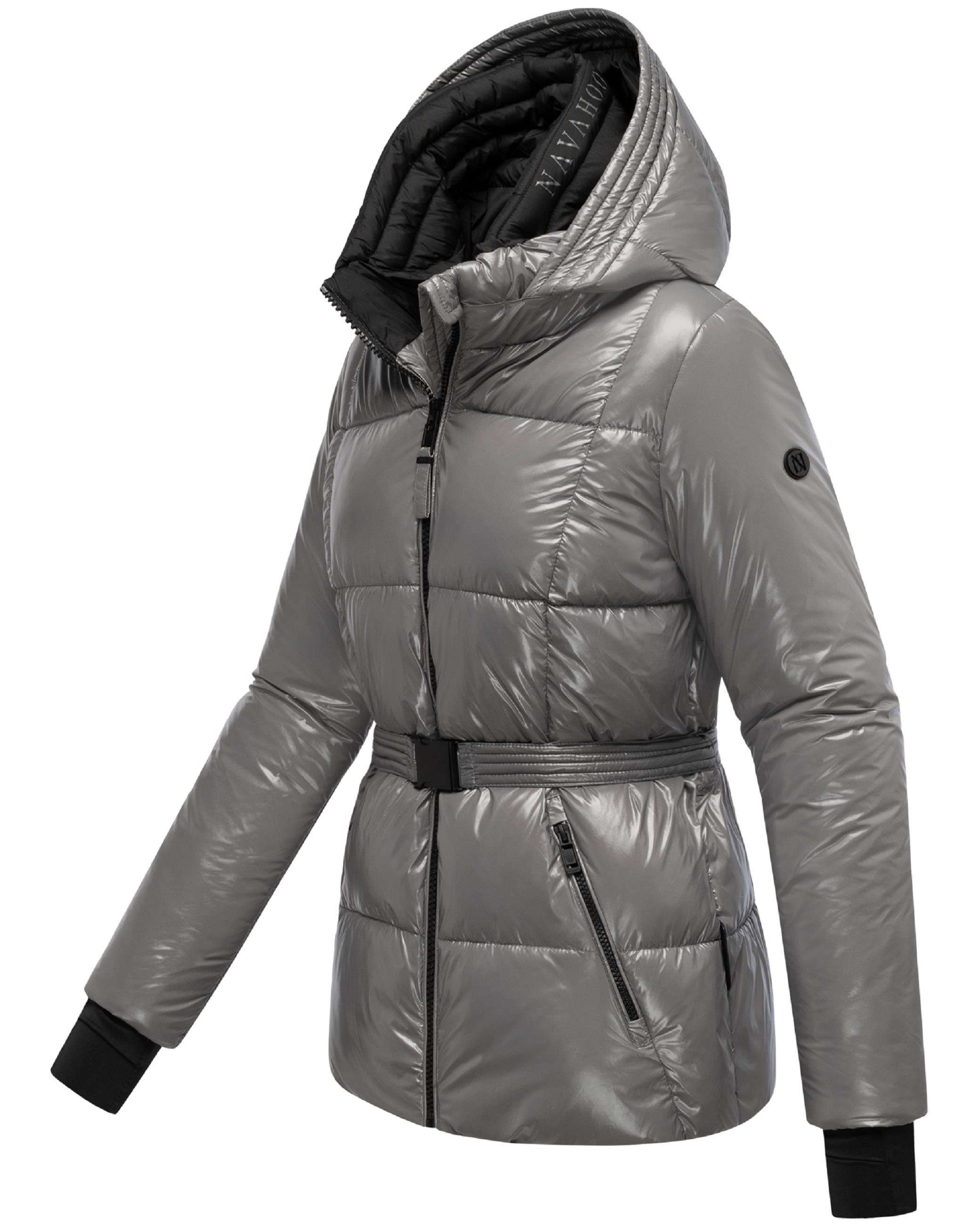 Shiny Winter Steppjacke mit Taillengürtel "Eisglanz 14" Grey