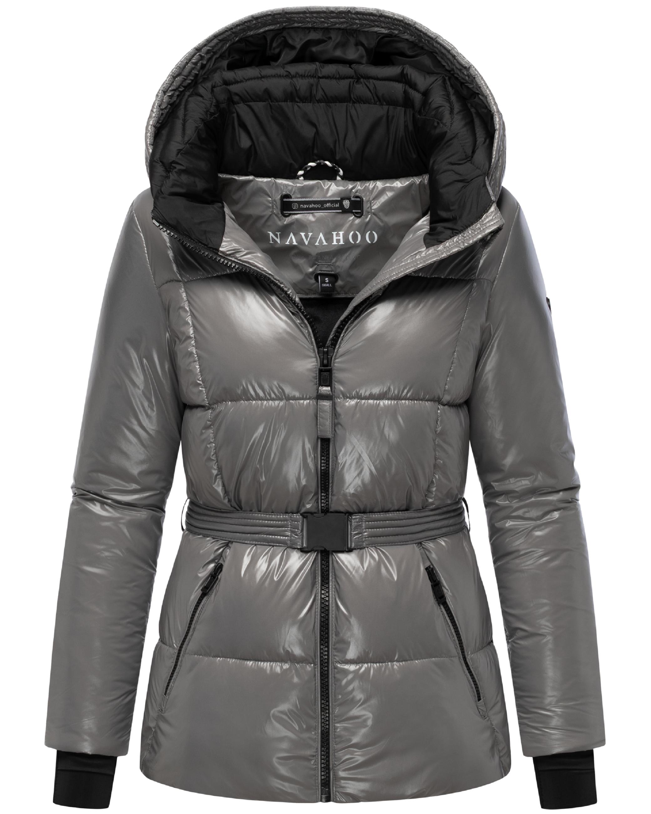 Shiny Winter Steppjacke mit Taillengürtel "Eisglanz 14" Grey