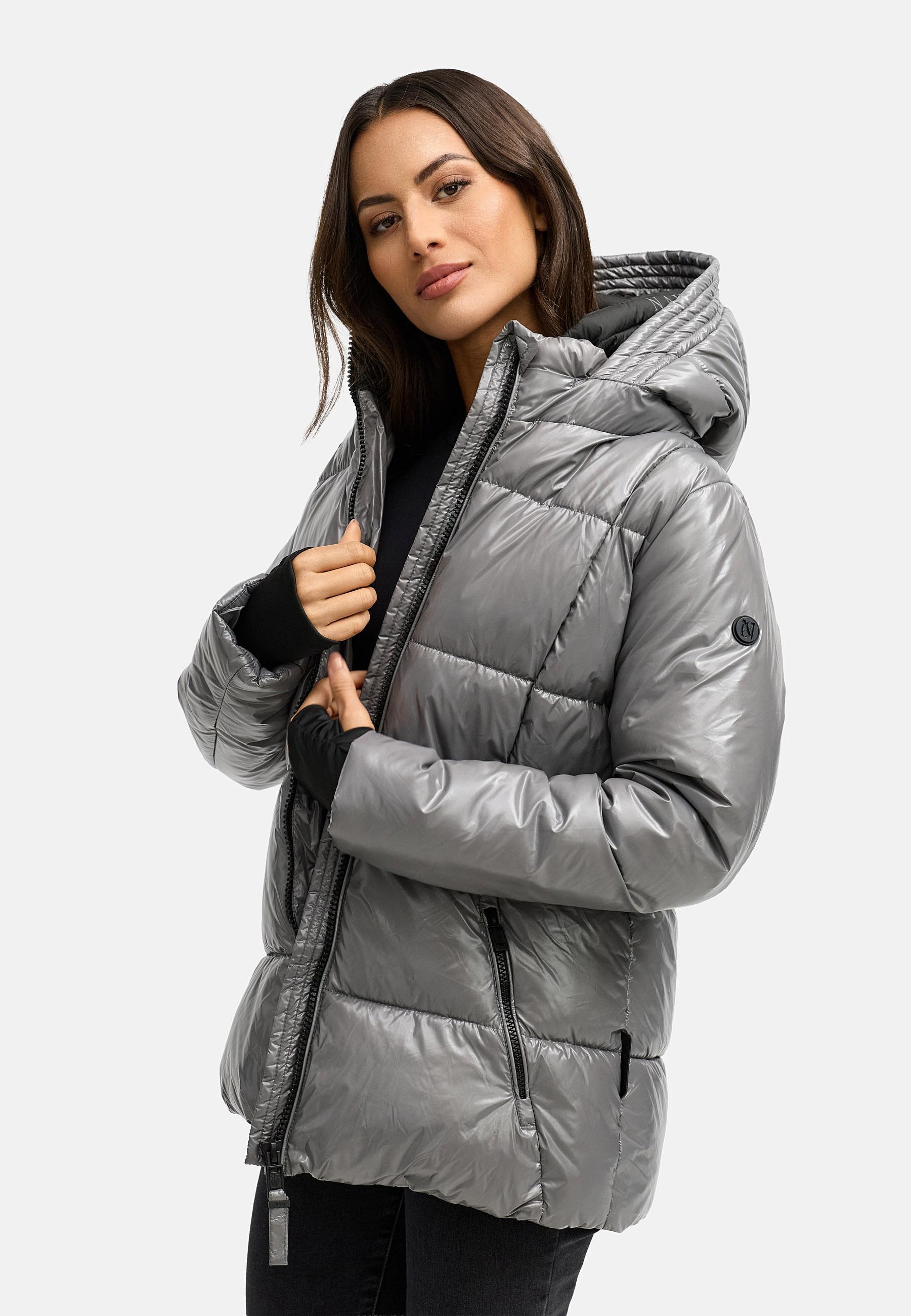 Shiny Winter Steppjacke mit Taillengürtel "Eisglanz 14" Grey