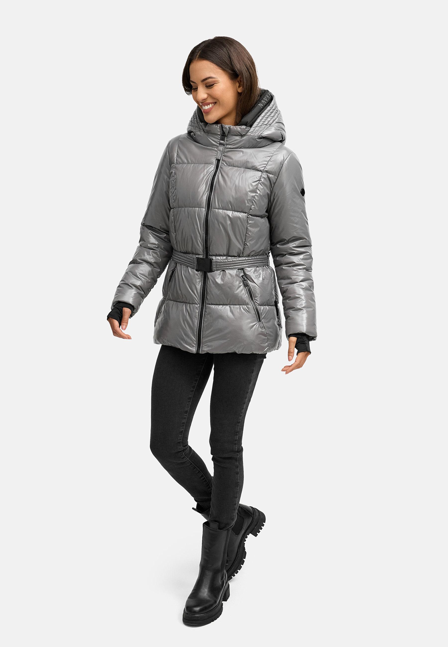 Shiny Winter Steppjacke mit Taillengürtel "Eisglanz 14" Grey