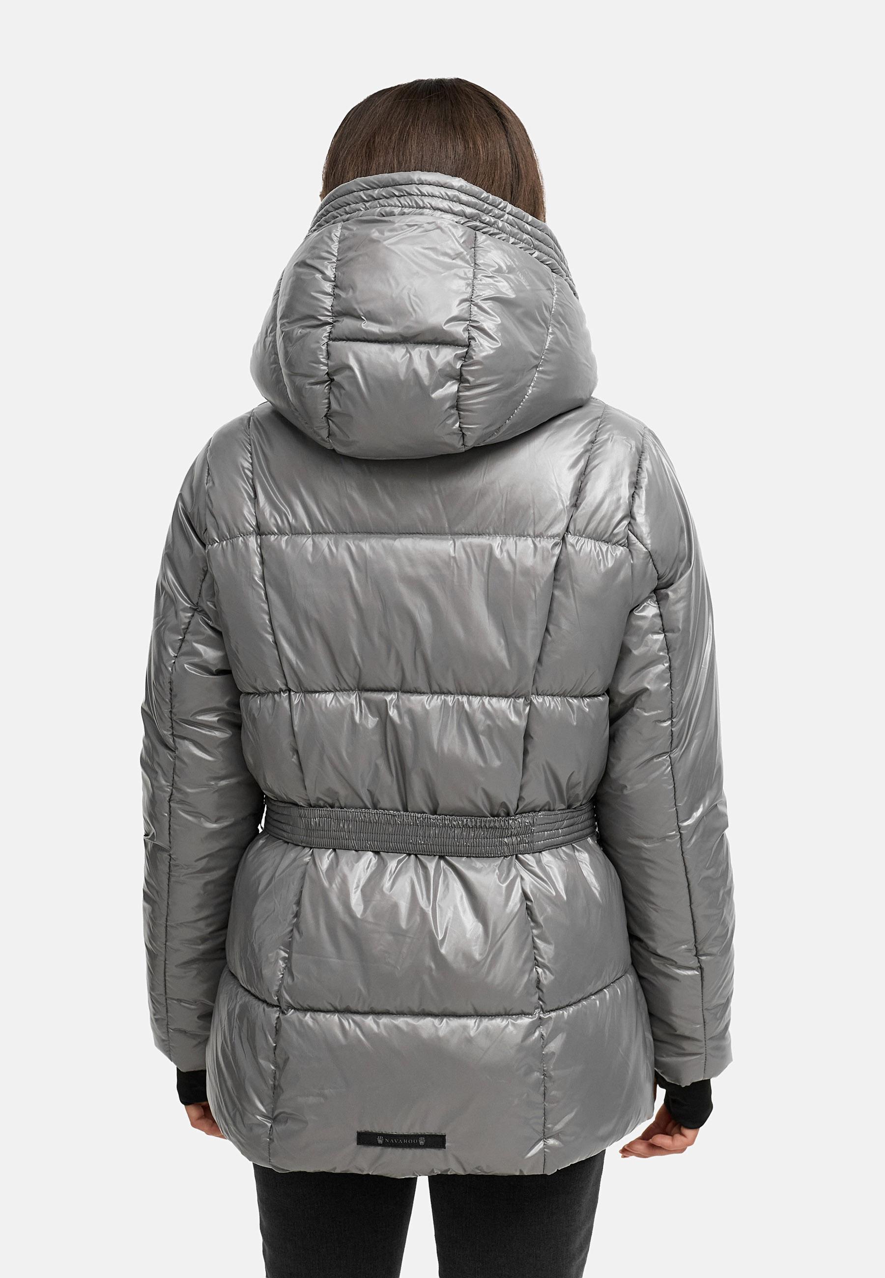 Shiny Winter Steppjacke mit Taillengürtel "Eisglanz 14" Grey