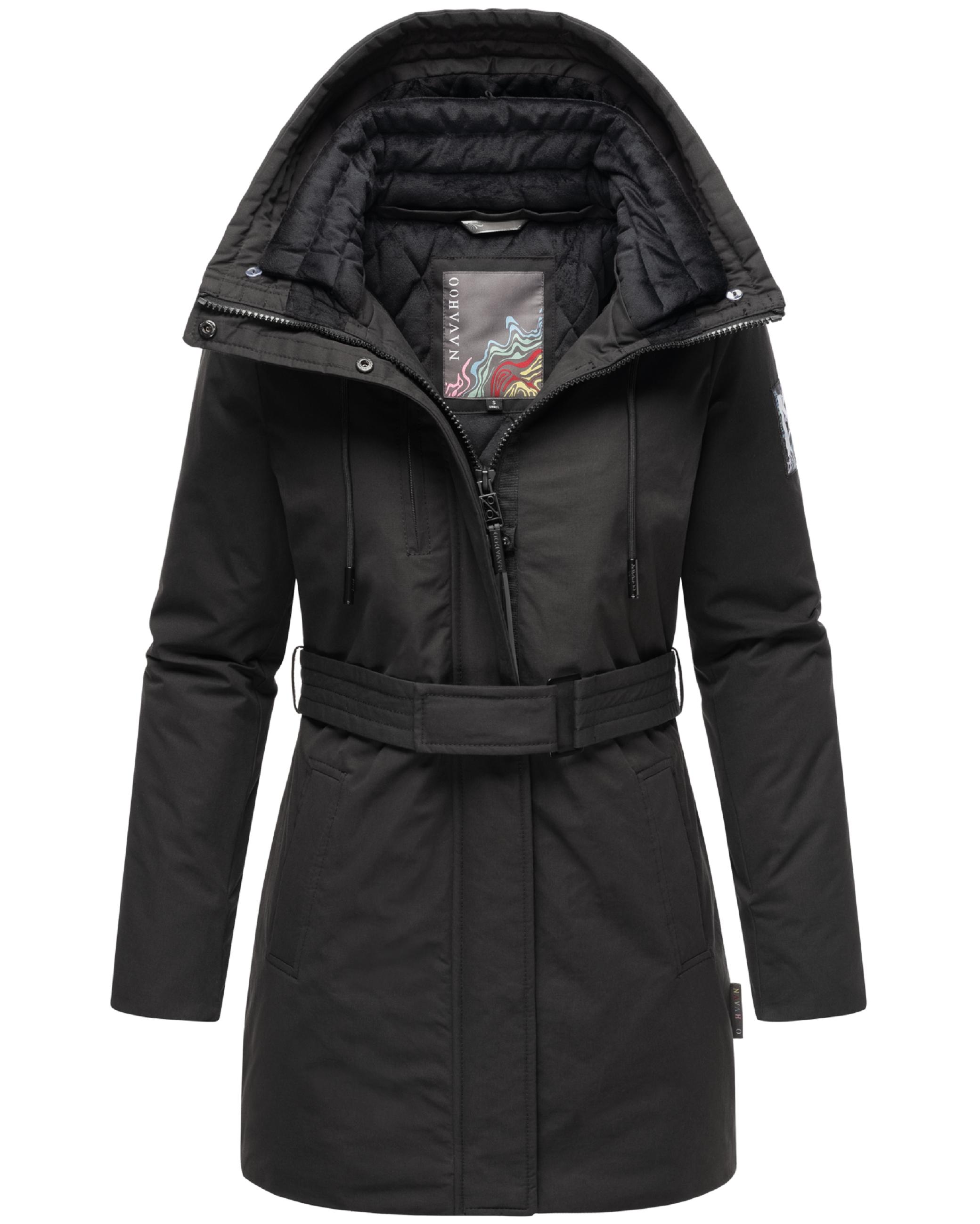 Winter Kurzmantel mit Taillengürtel "Eishauch 14" Black