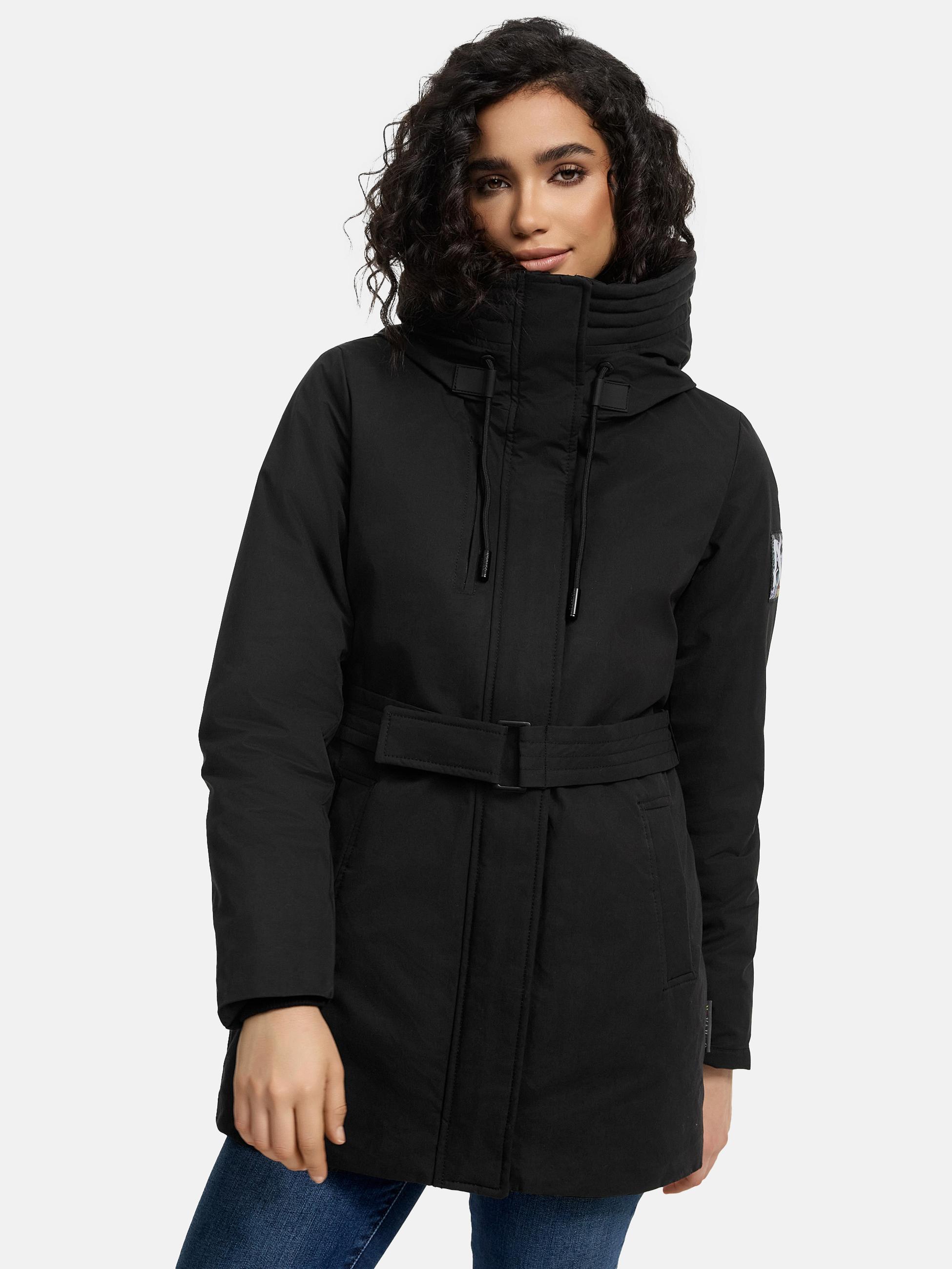 Winter Kurzmantel mit Taillengürtel "Eishauch 14" Black