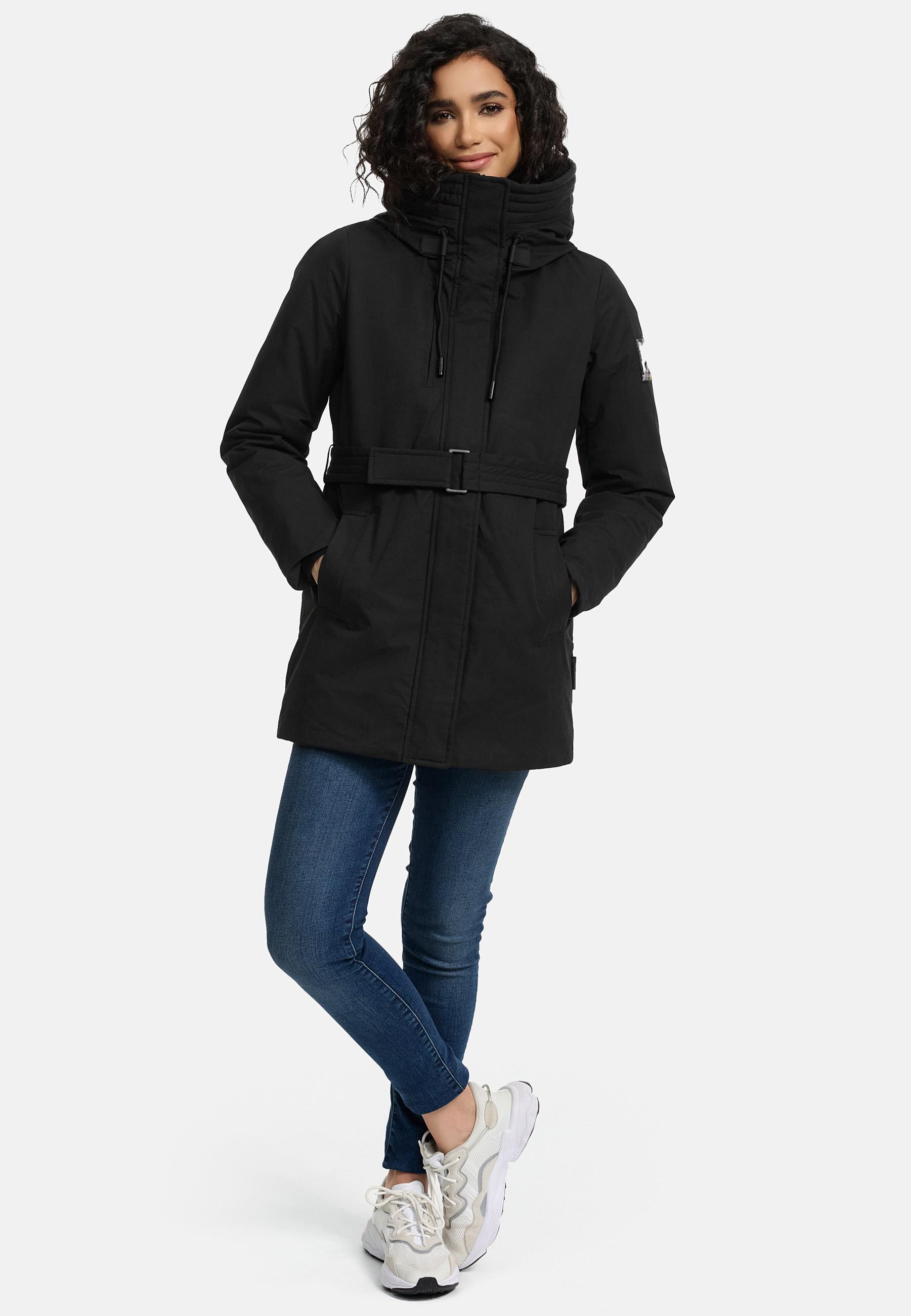 Winter Kurzmantel mit Taillengürtel "Eishauch 14" Black