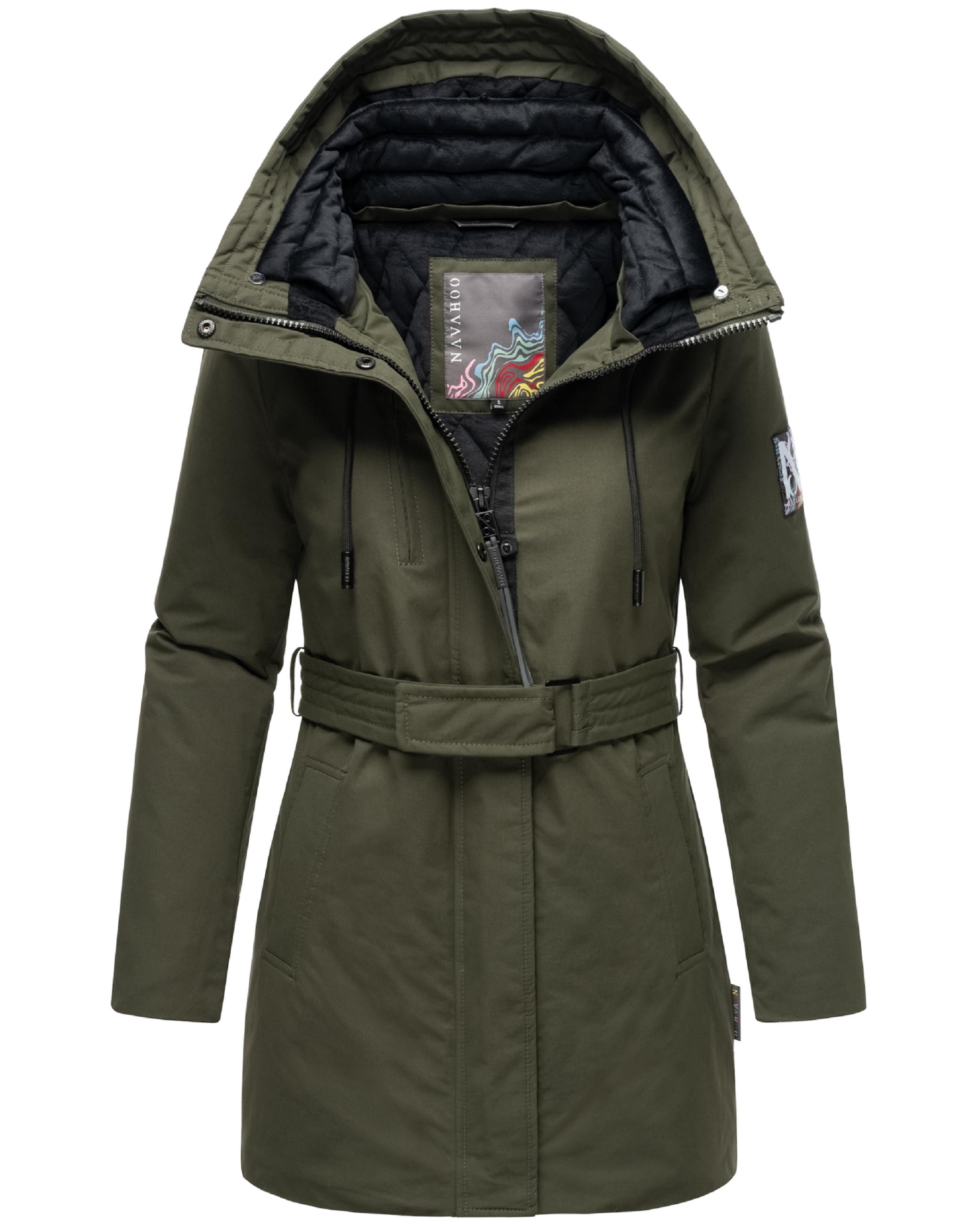 Winter Kurzmantel mit Taillengürtel "Eishauch 14" Dark Olive