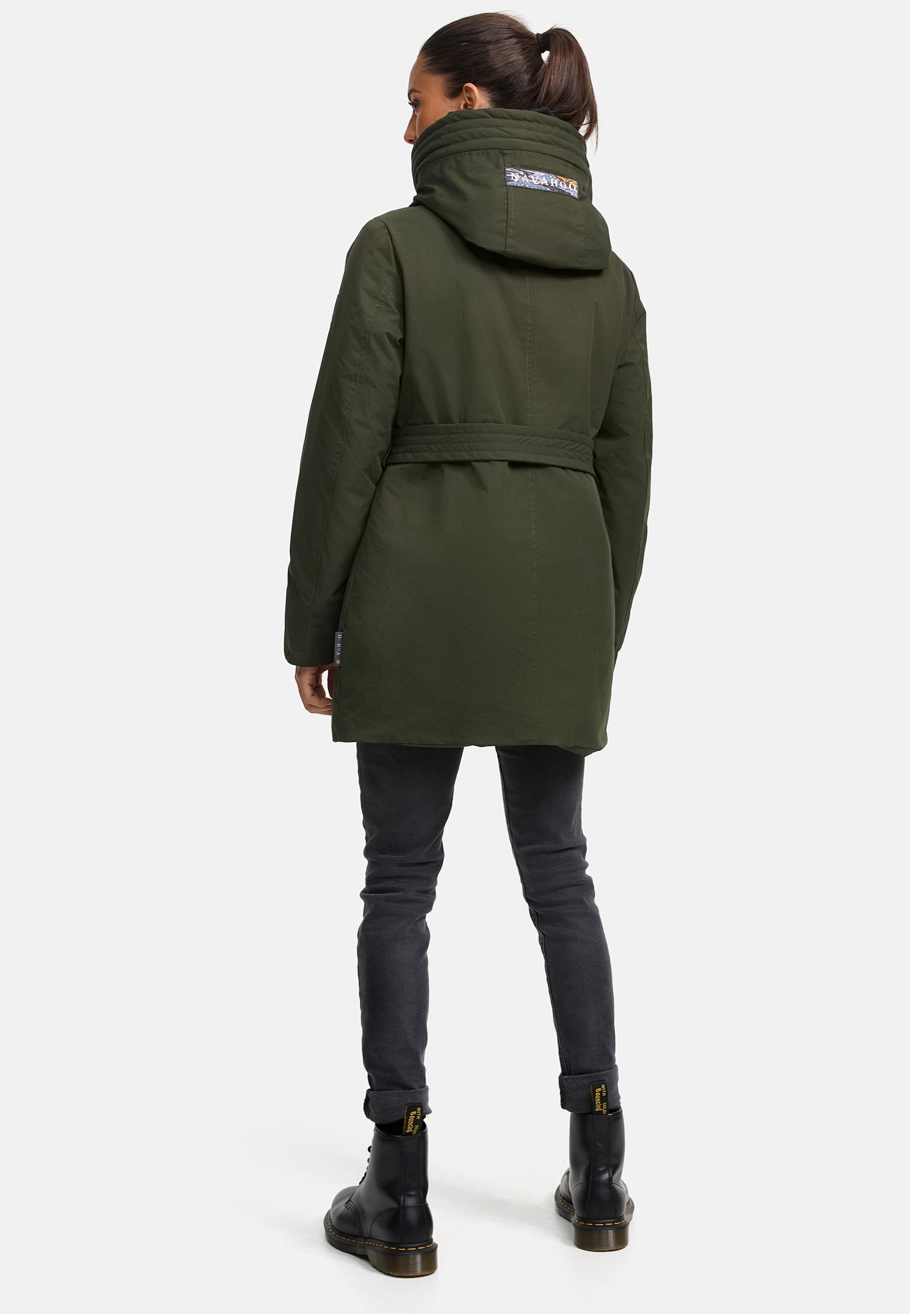 Winter Kurzmantel mit Taillengürtel "Eishauch 14" Dark Olive