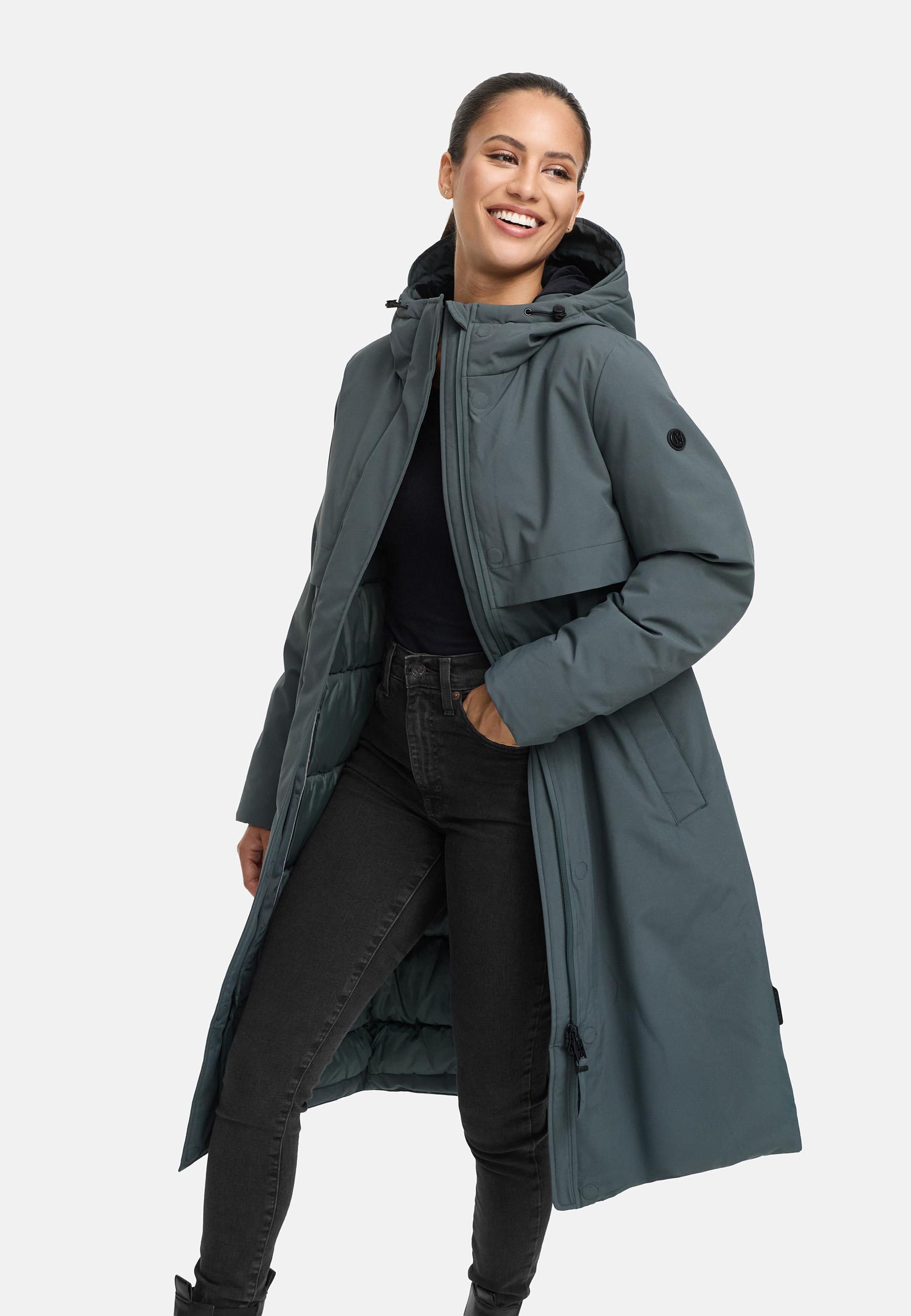 Wintermantel mit Kapuze "Eismelodie 14" Stone Green