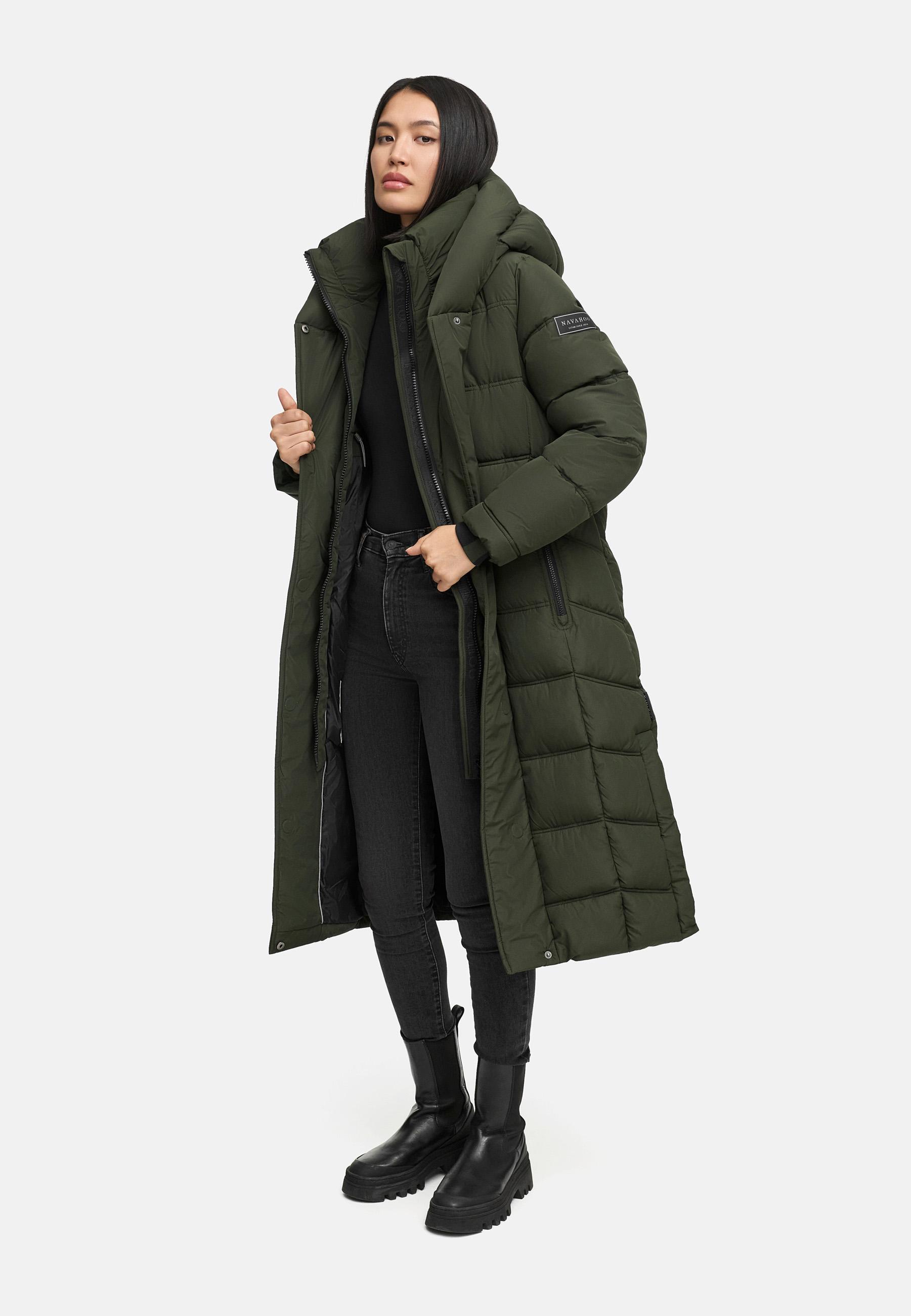 Damen Steppmantel mit Rucksackträger "Engelsfeder XIV" Dark Olive