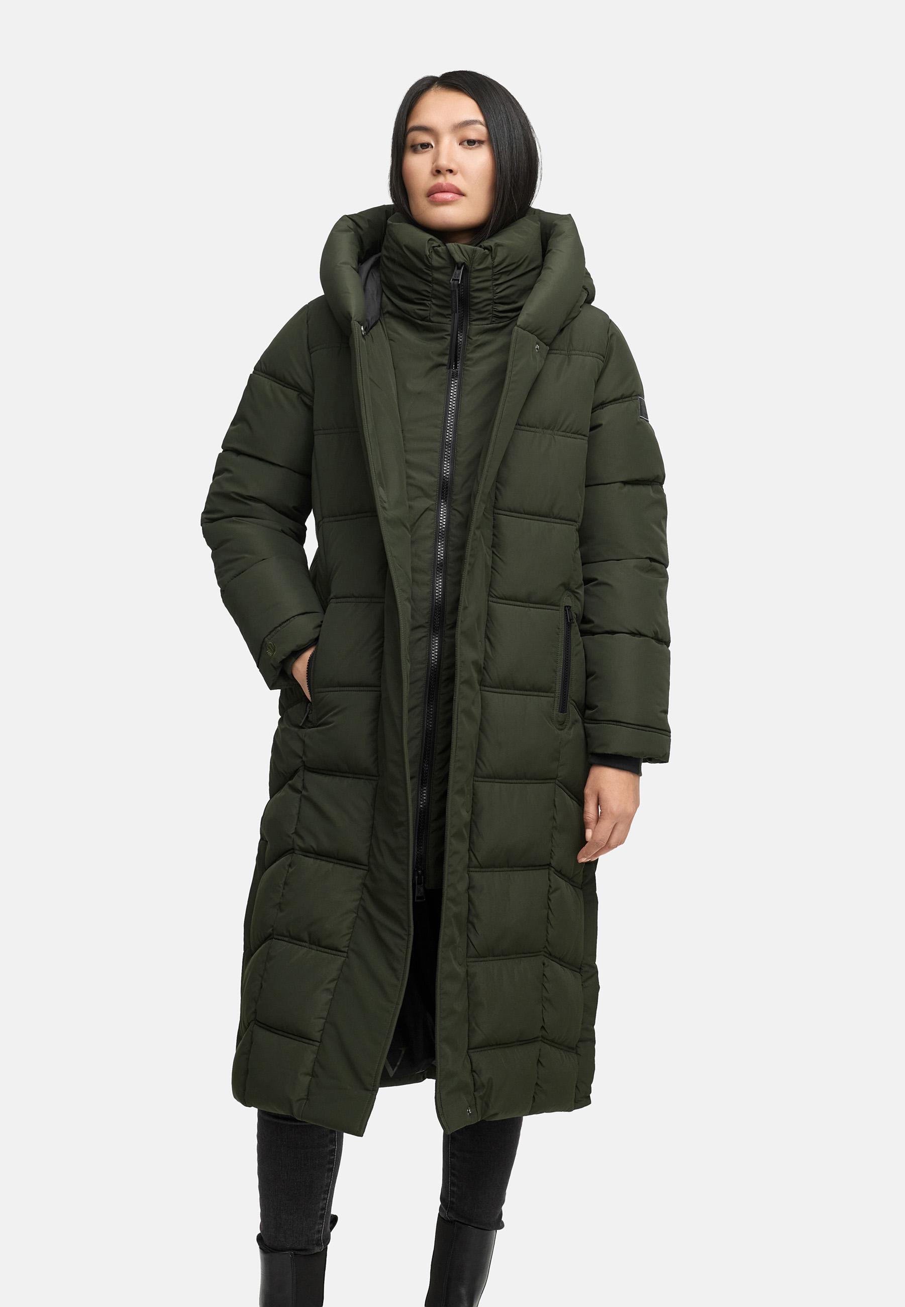 Damen Steppmantel mit Rucksackträger "Engelsfeder XIV" Dark Olive