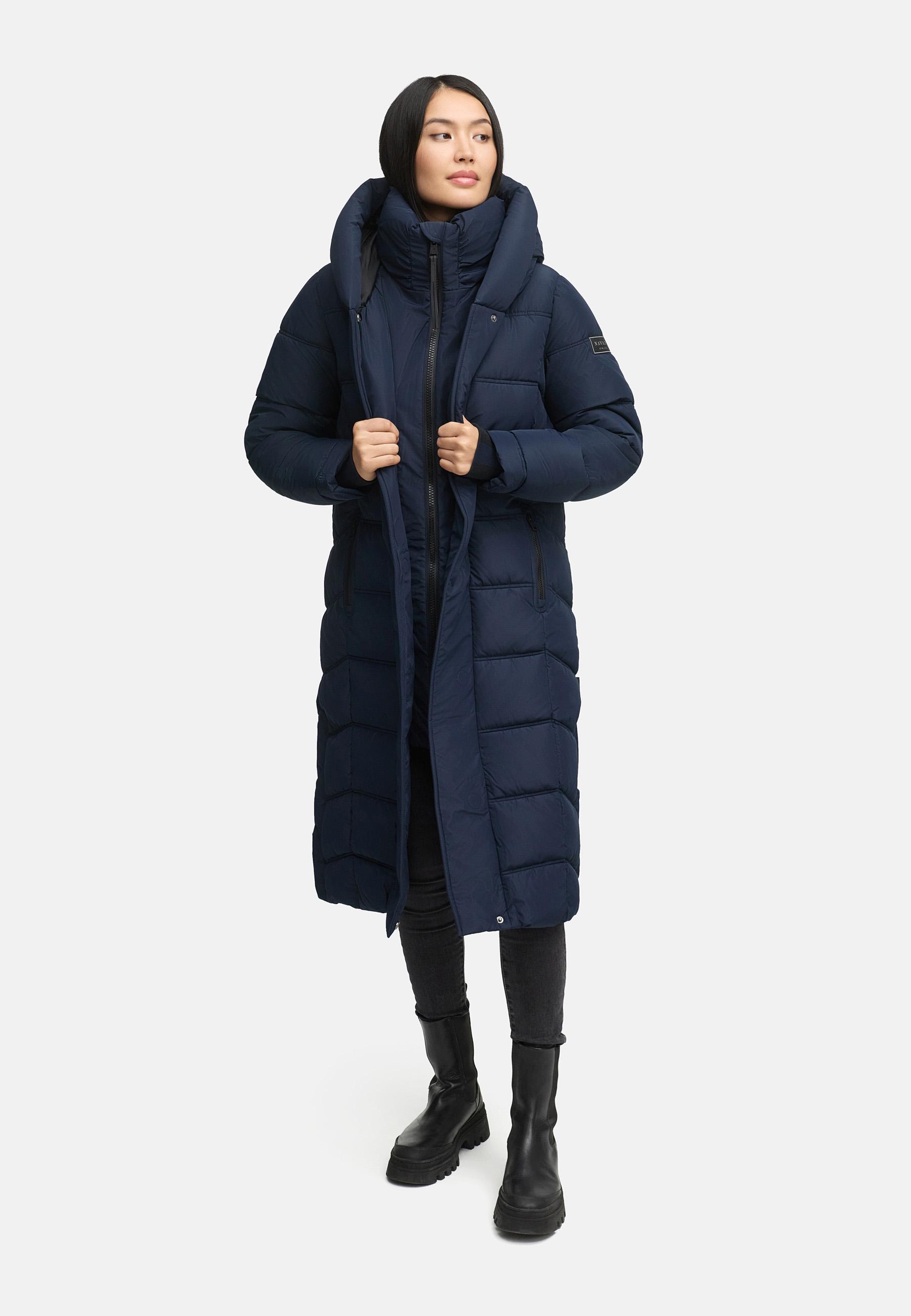 Damen Steppmantel mit Rucksackträger "Engelsfeder XIV" Navy