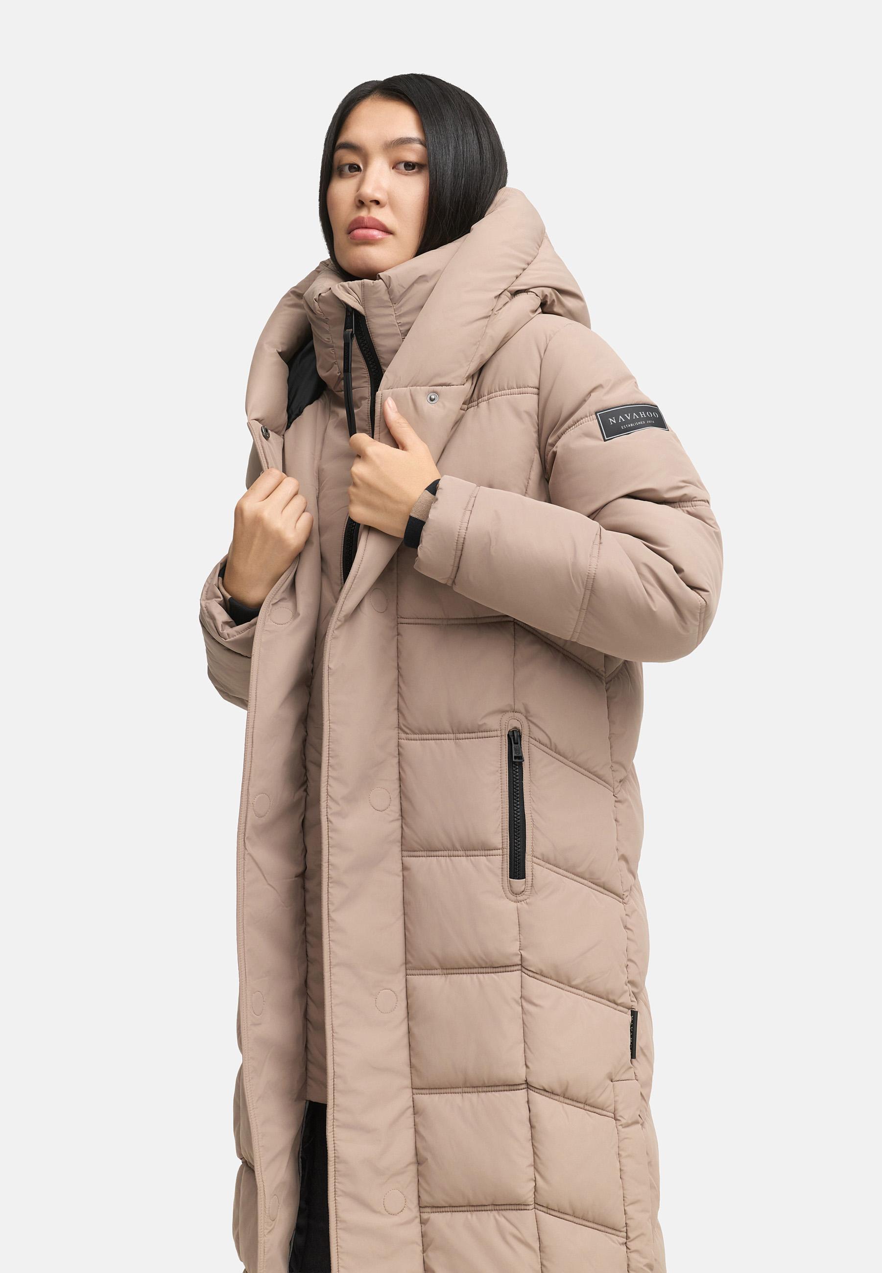 Damen Steppmantel mit Rucksackträger "Engelsfeder XIV" Taupe Grey