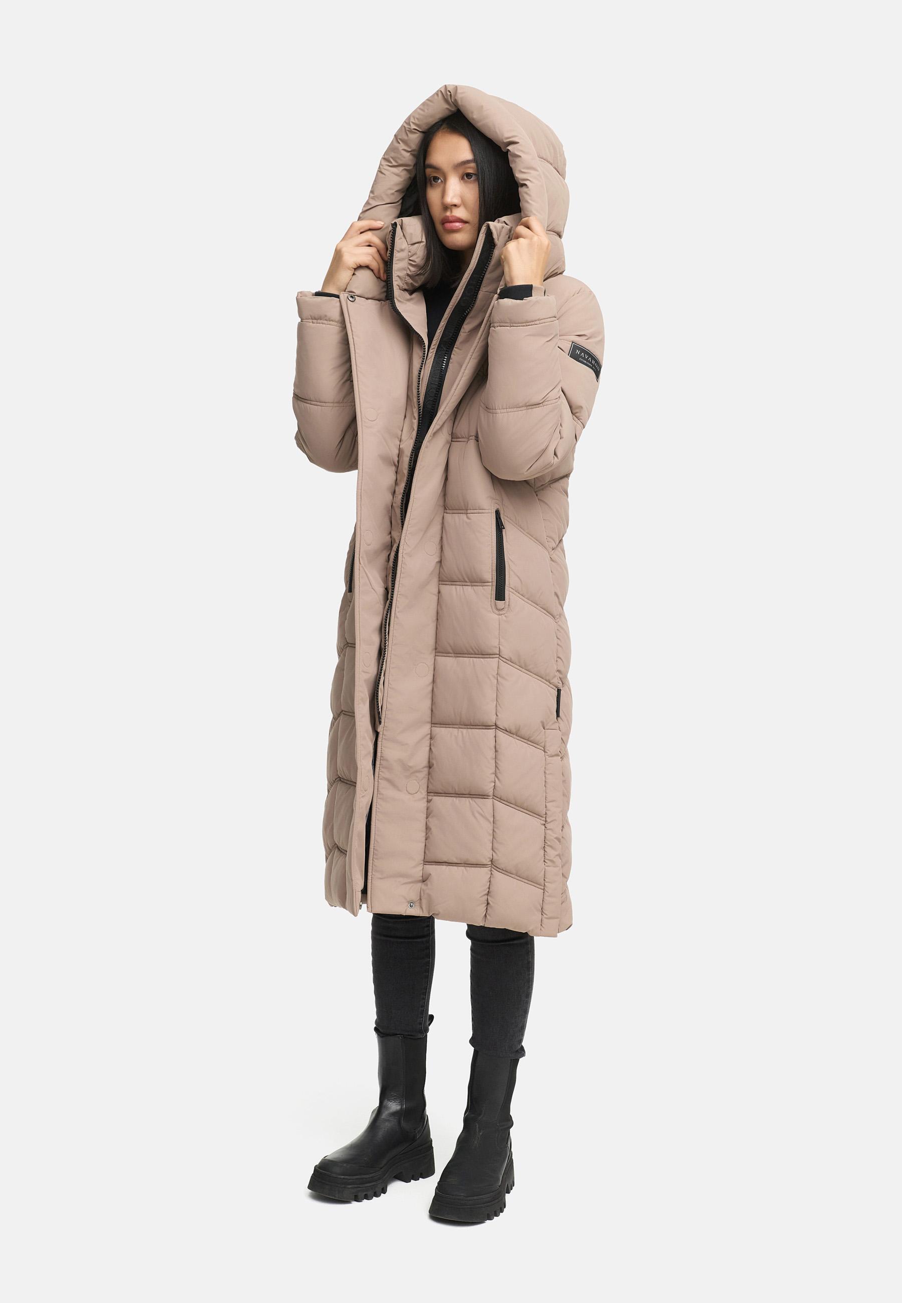 Damen Steppmantel mit Rucksackträger "Engelsfeder XIV" Taupe Grey