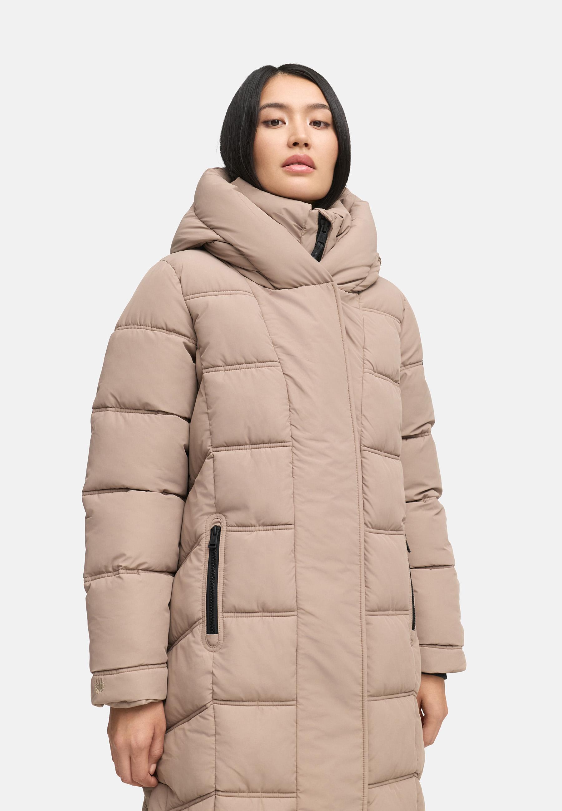 Damen Steppmantel mit Rucksackträger "Engelsfeder XIV" Taupe Grey