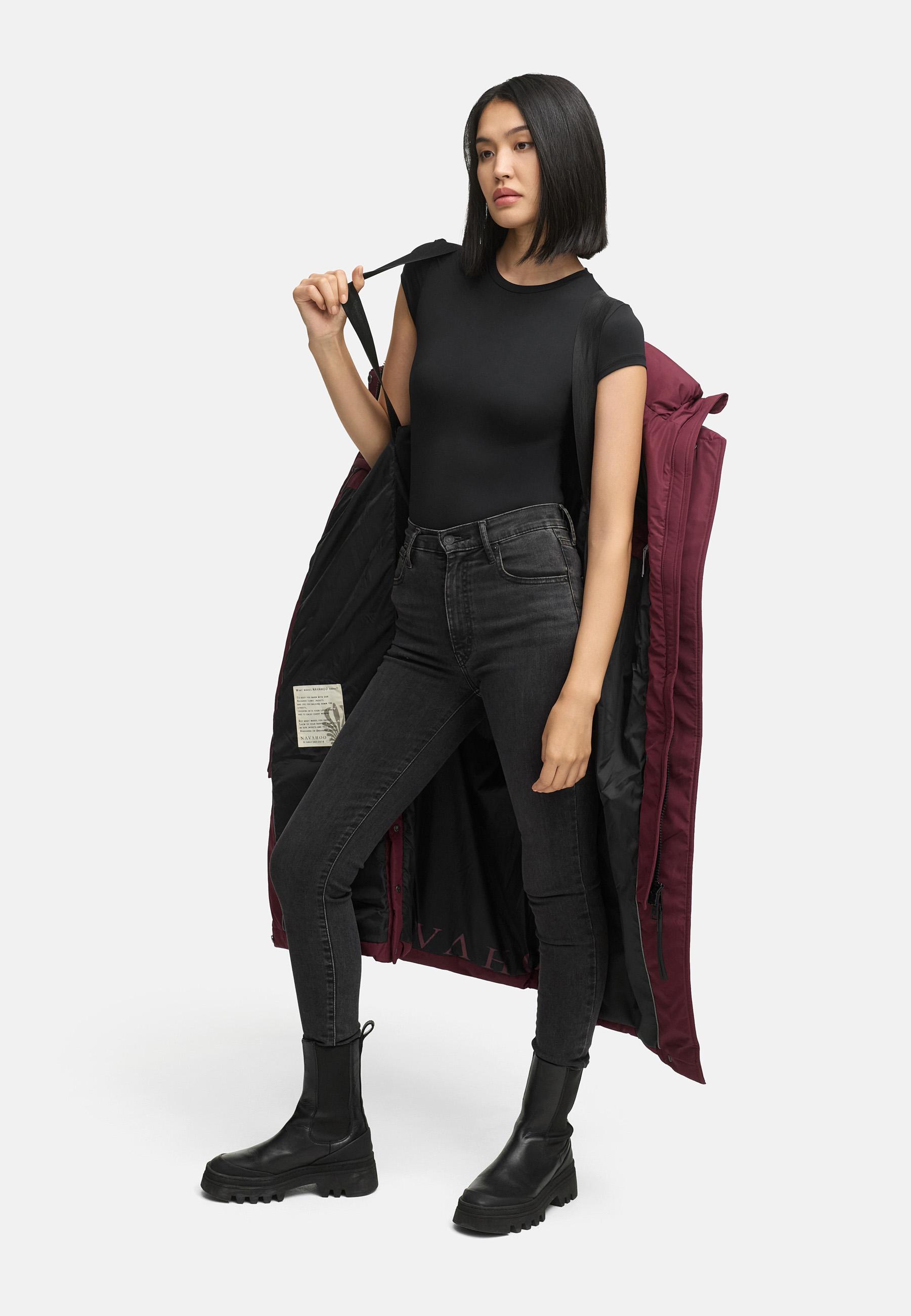 Damen Steppmantel mit Rucksackträger "Engelsfeder XIV" Wine