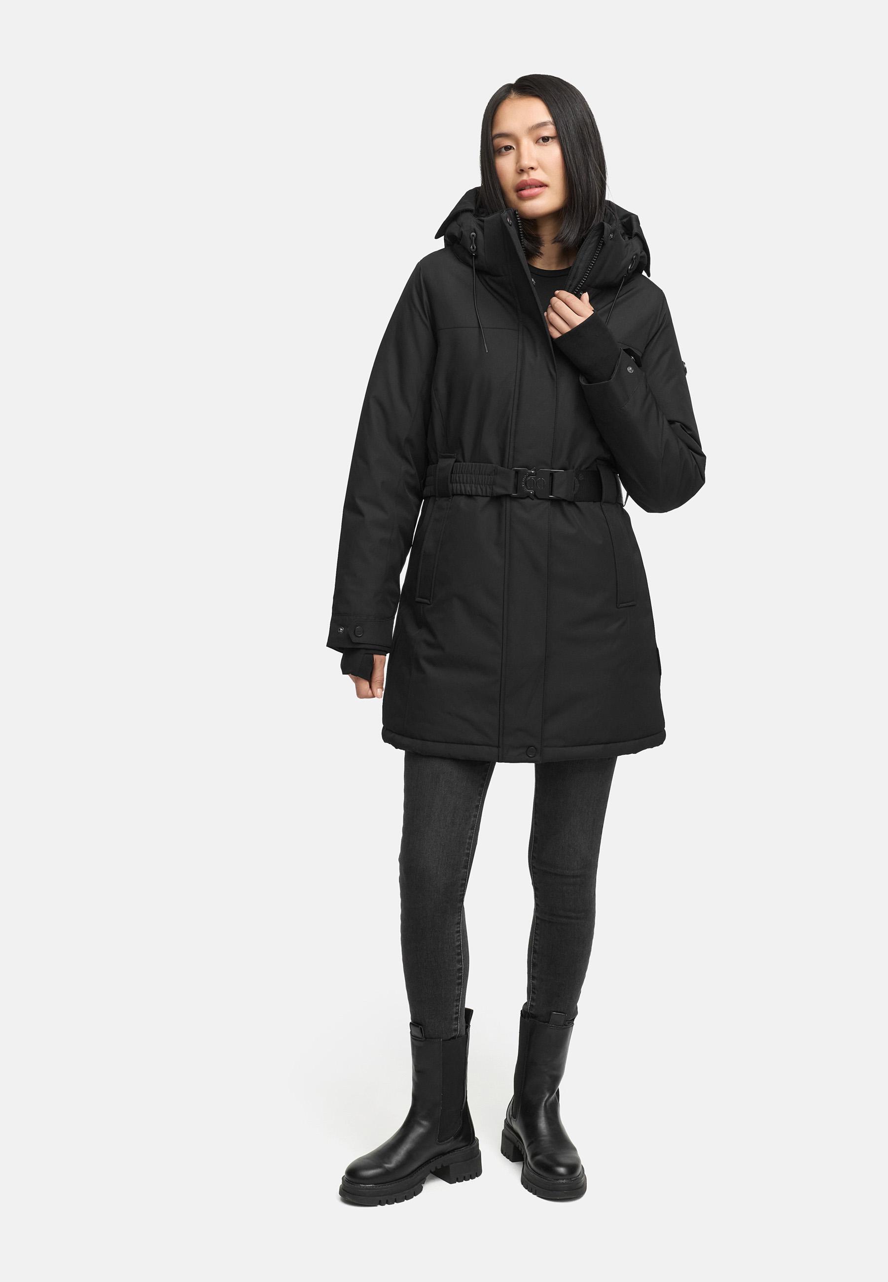 Parka mit abnehmbarer Kapuze und Taillengürtel "Frostkuss 14" Black