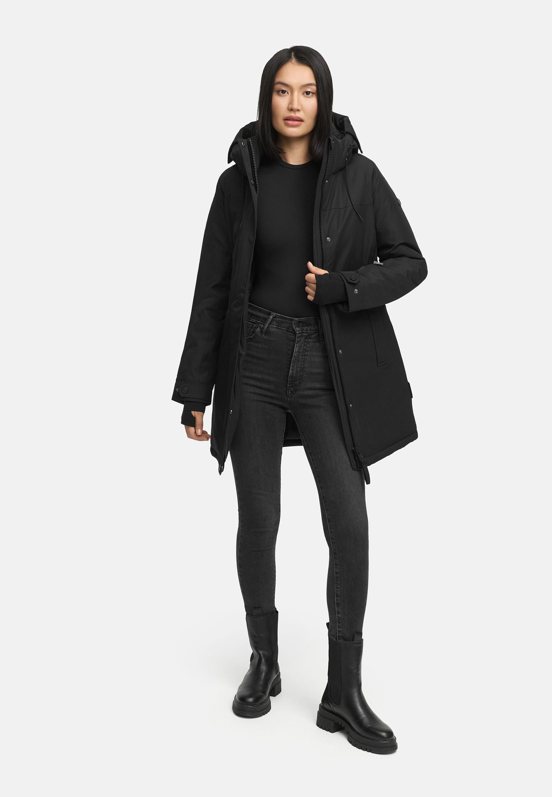 Parka mit abnehmbarer Kapuze und Taillengürtel "Frostkuss 14" Black