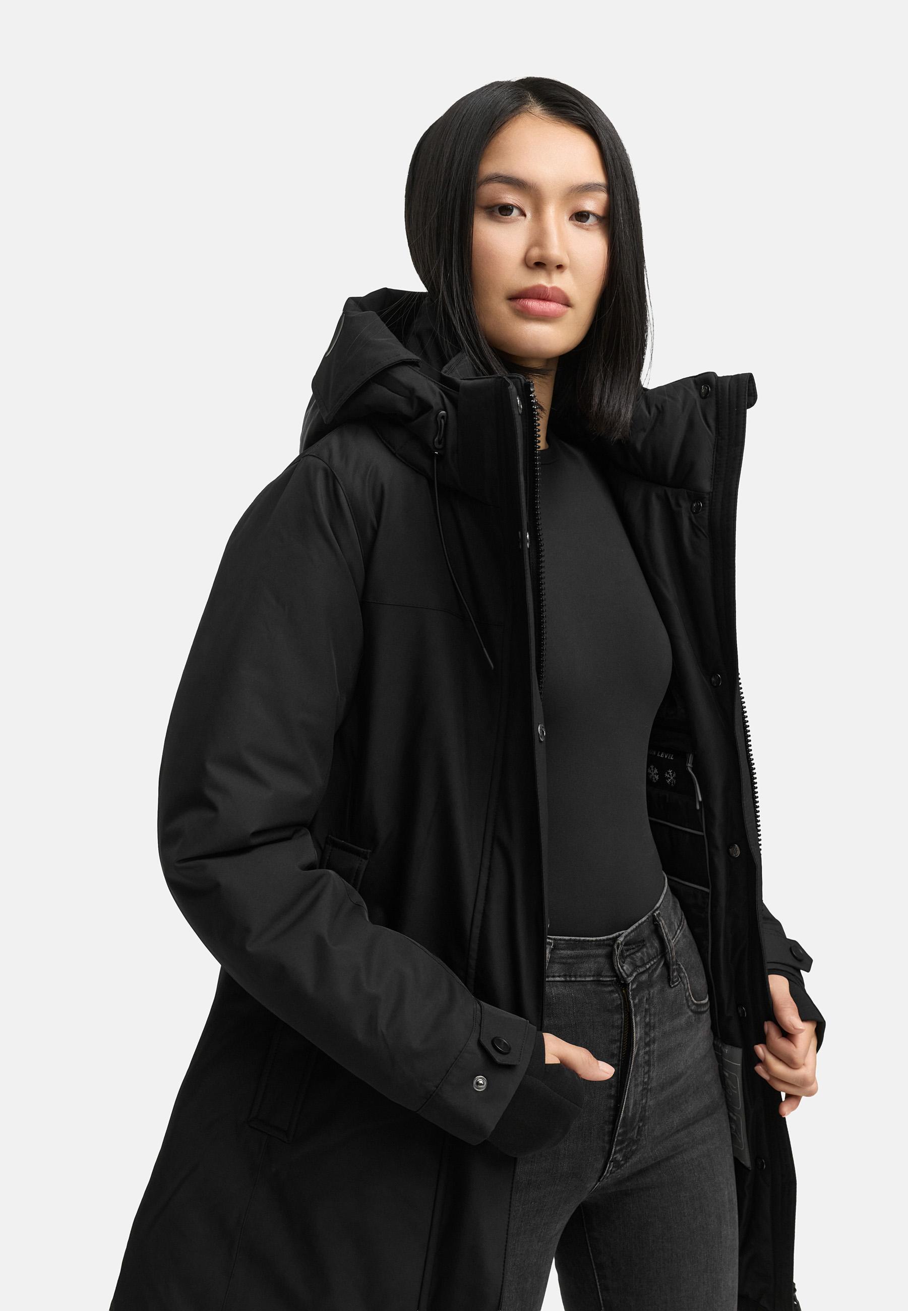 Parka mit abnehmbarer Kapuze und Taillengürtel "Frostkuss 14" Black