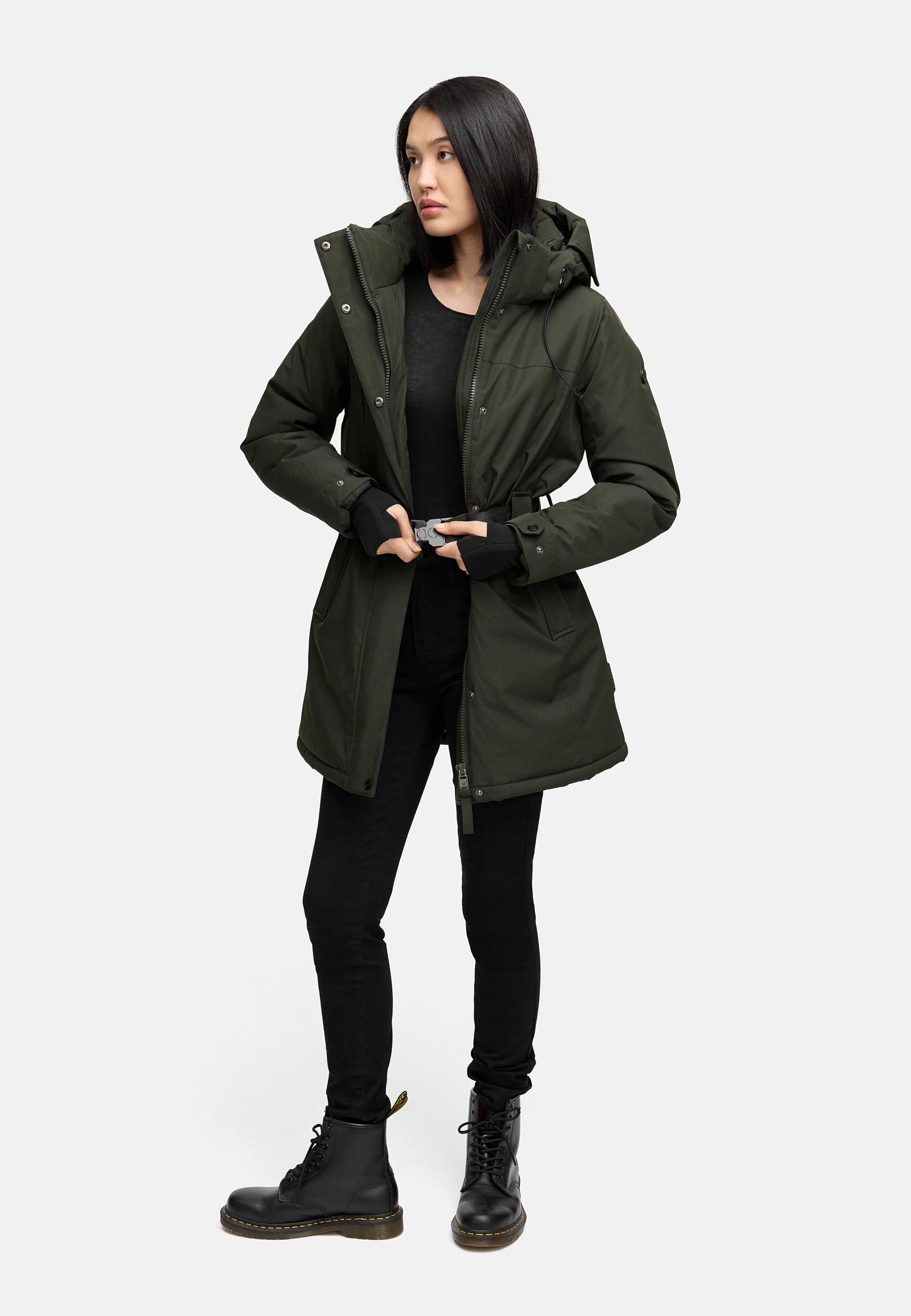 Parka mit abnehmbarer Kapuze und Taillengürtel "Frostkuss 14" Dark Olive