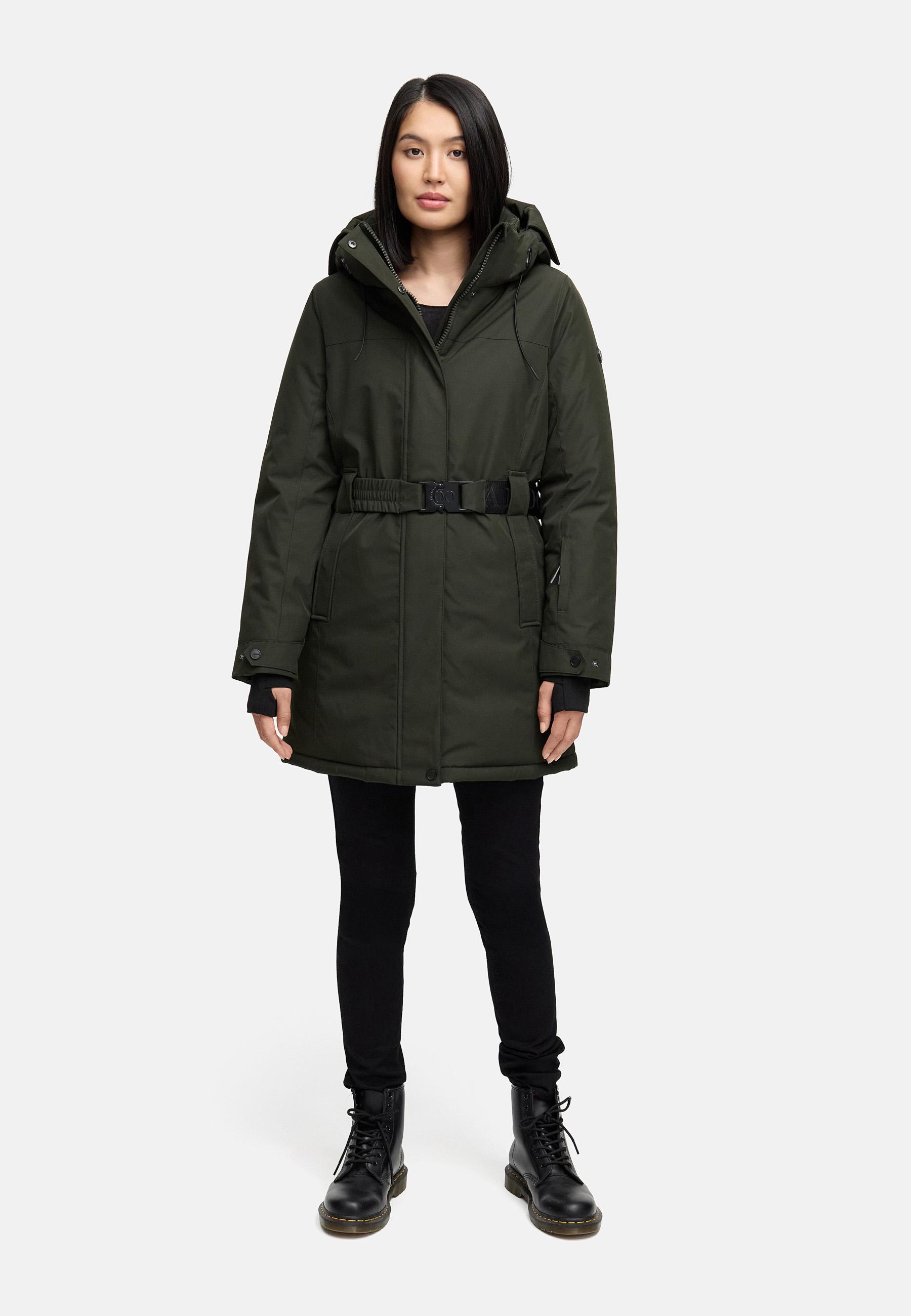 Parka mit abnehmbarer Kapuze und Taillengürtel "Frostkuss 14" Dark Olive