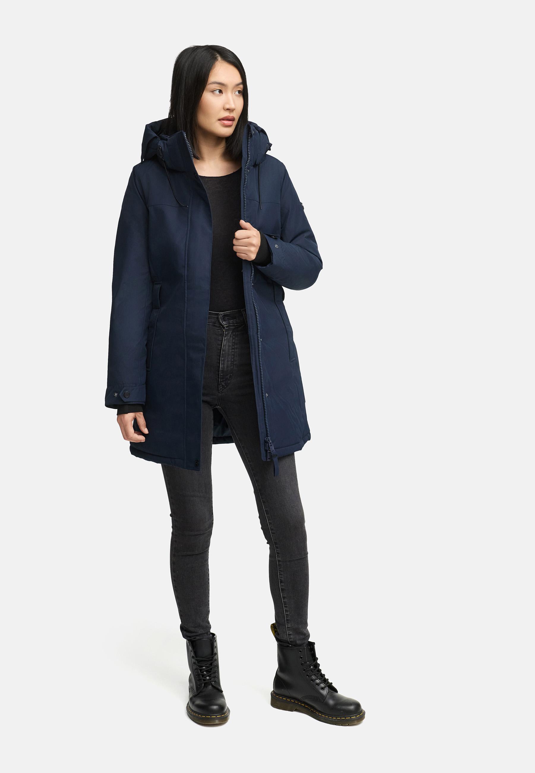 Parka mit abnehmbarer Kapuze und Taillengürtel "Frostkuss 14" Navy