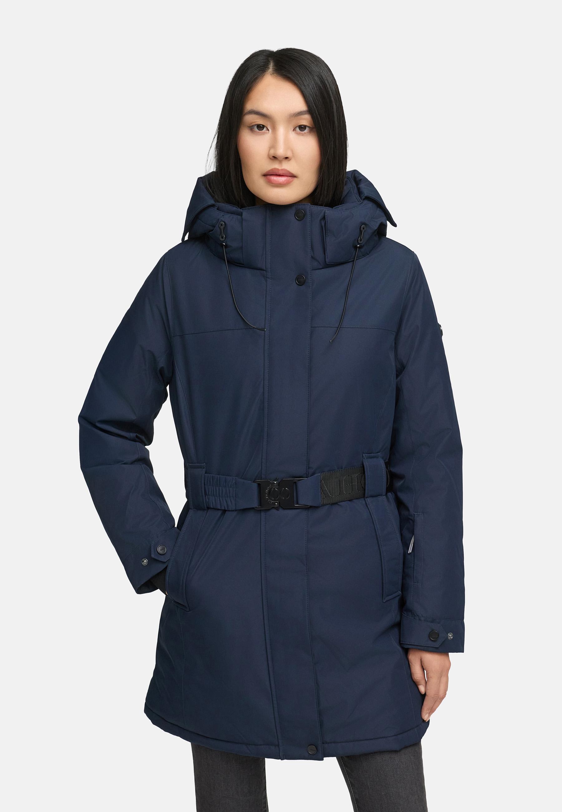 Parka mit abnehmbarer Kapuze und Taillengürtel "Frostkuss 14" Navy