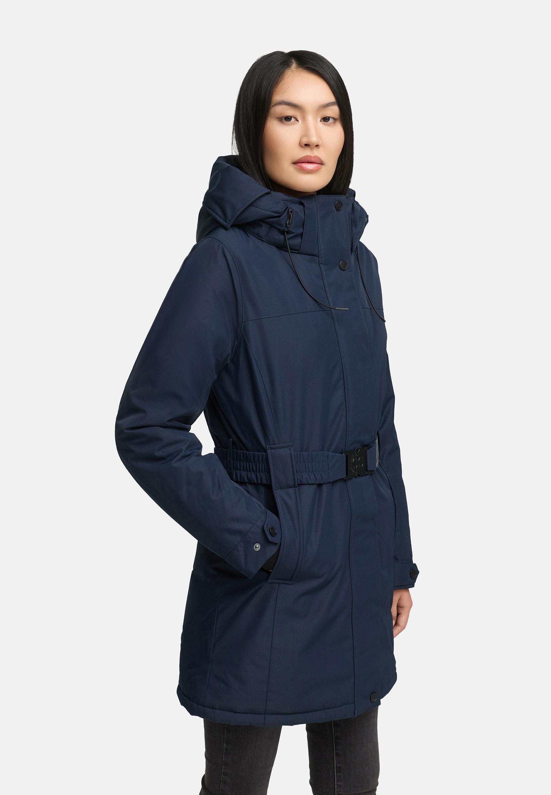 Parka mit abnehmbarer Kapuze und Taillengürtel "Frostkuss 14" Navy