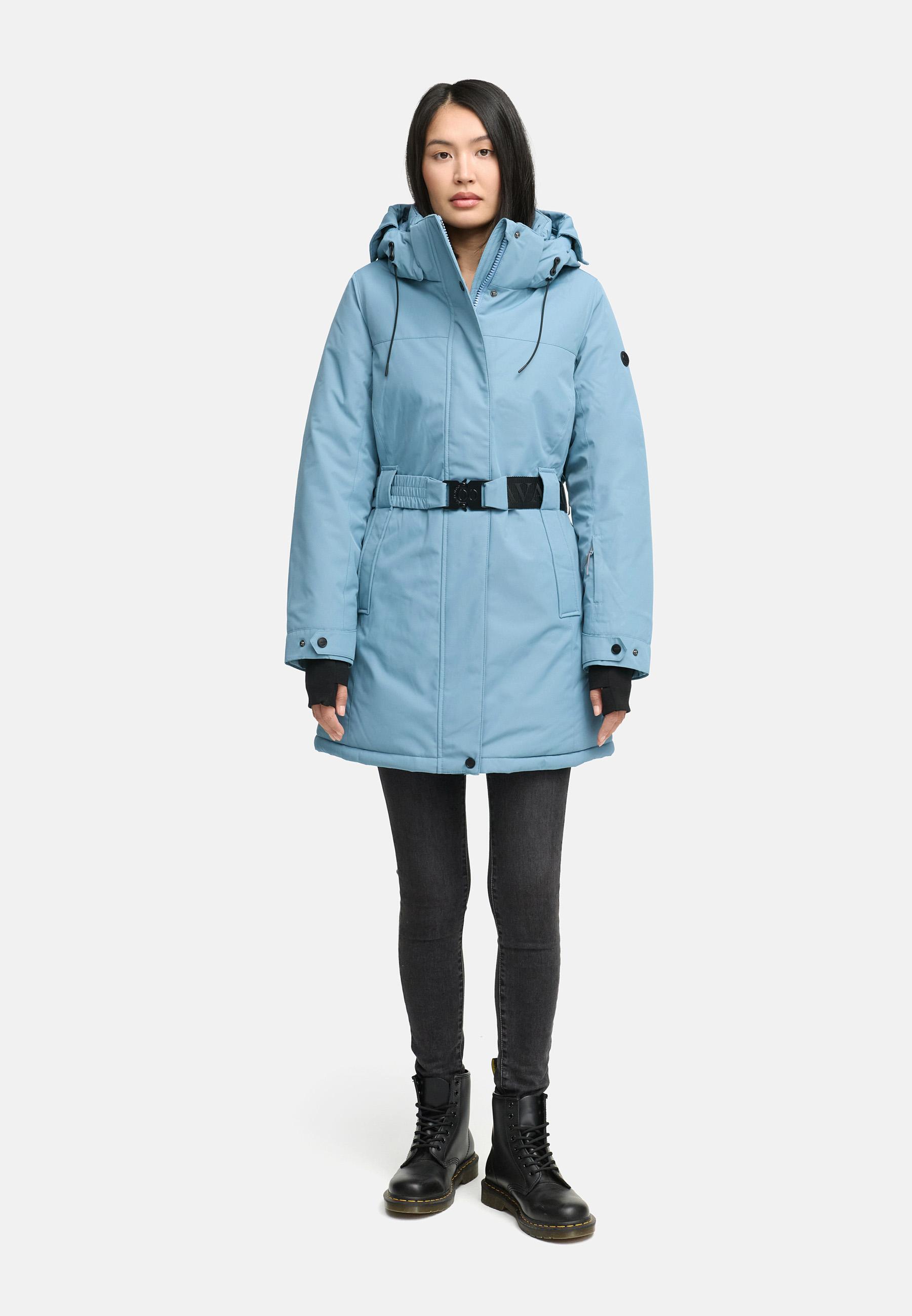 Parka mit abnehmbarer Kapuze und Taillengürtel "Frostkuss 14" Powder Blue