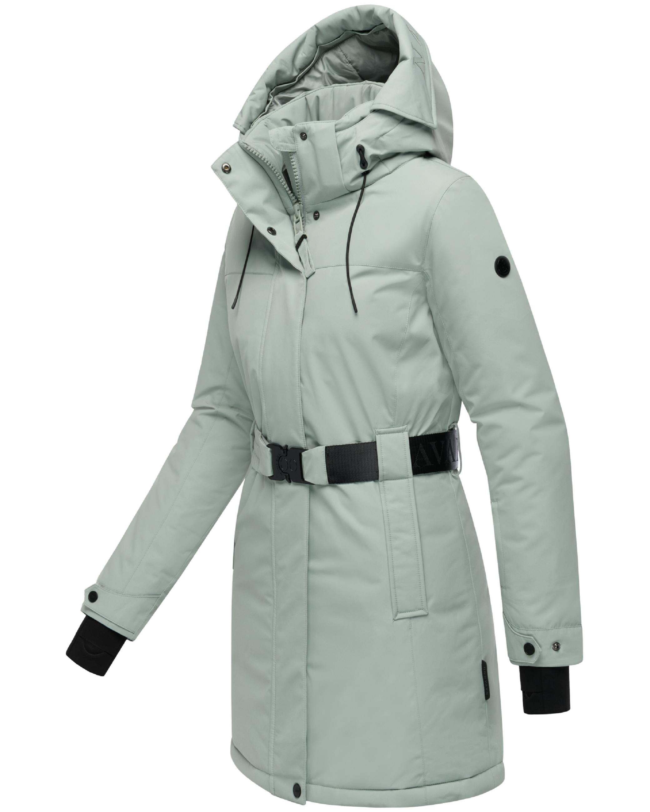 Parka mit abnehmbarer Kapuze und Taillengürtel "Frostkuss 14" Smokey Mint