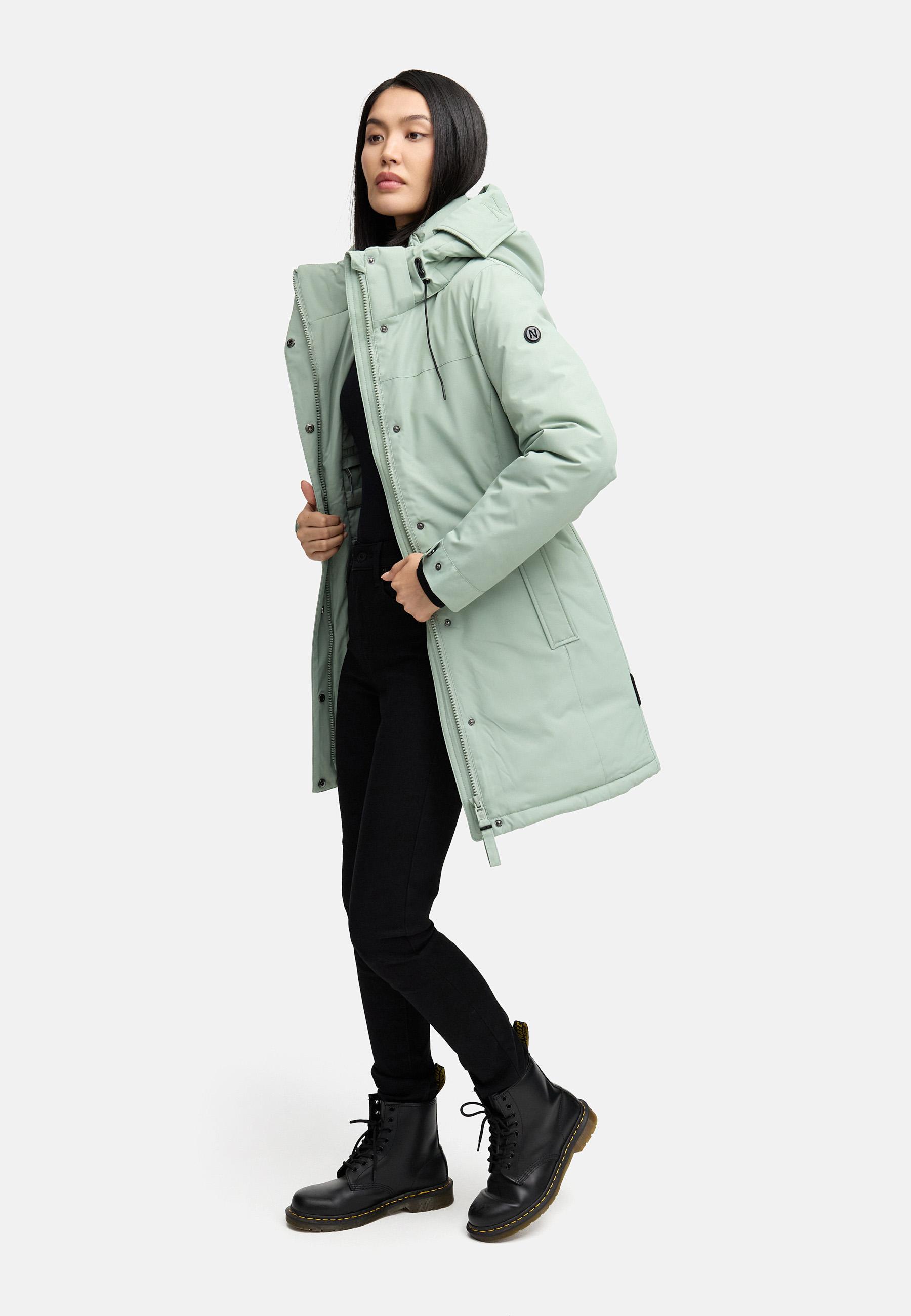 Parka mit abnehmbarer Kapuze und Taillengürtel "Frostkuss 14" Smokey Mint