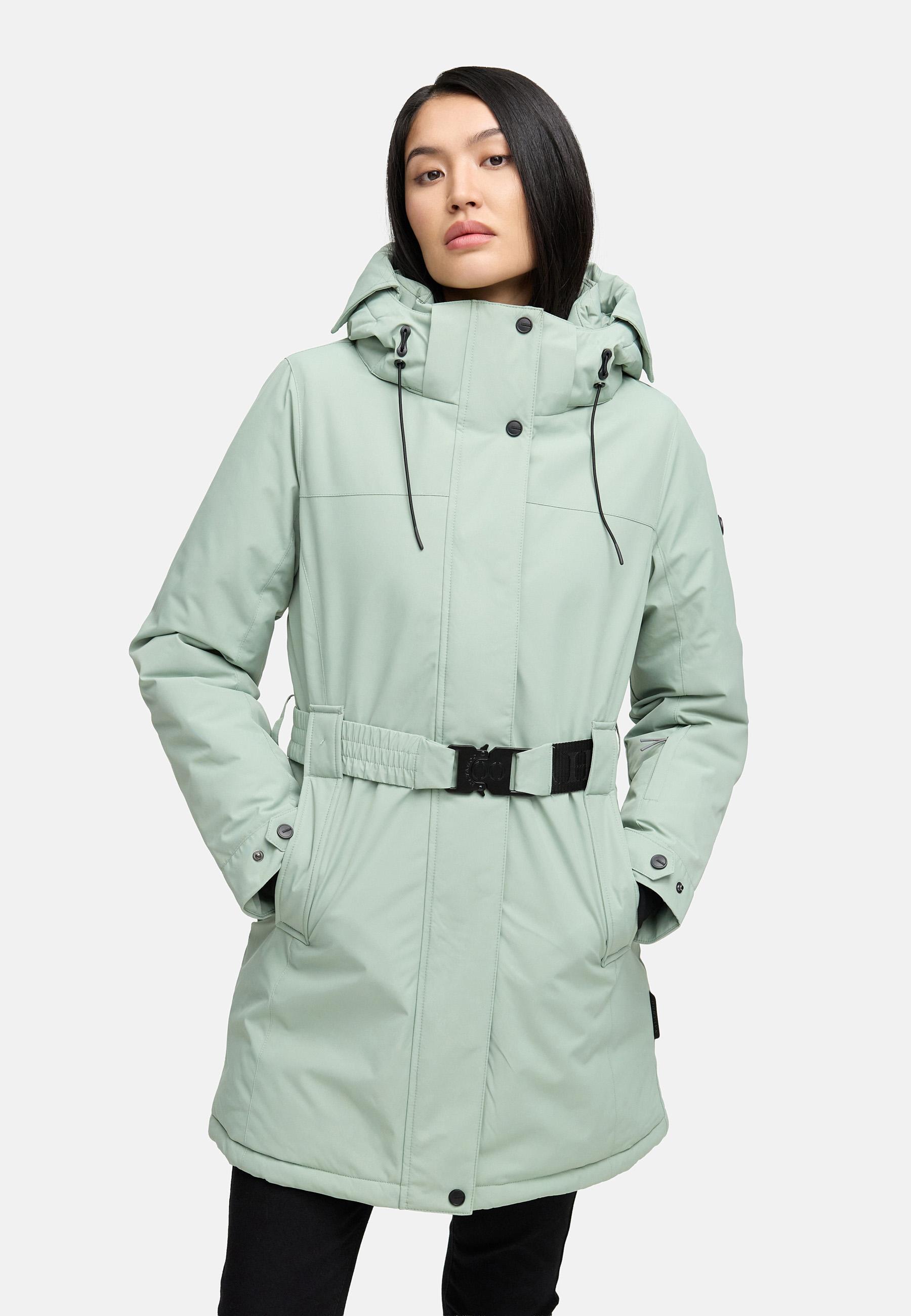 Parka mit abnehmbarer Kapuze und Taillengürtel "Frostkuss 14" Smokey Mint