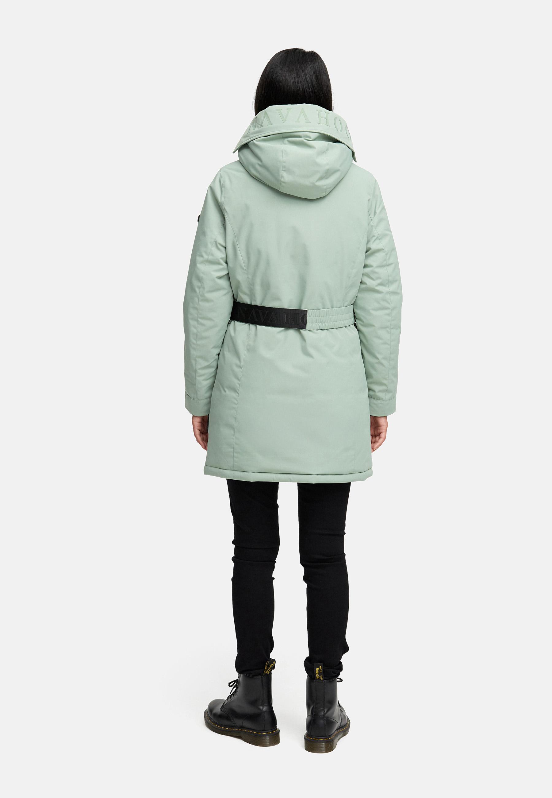 Parka mit abnehmbarer Kapuze und Taillengürtel "Frostkuss 14" Smokey Mint