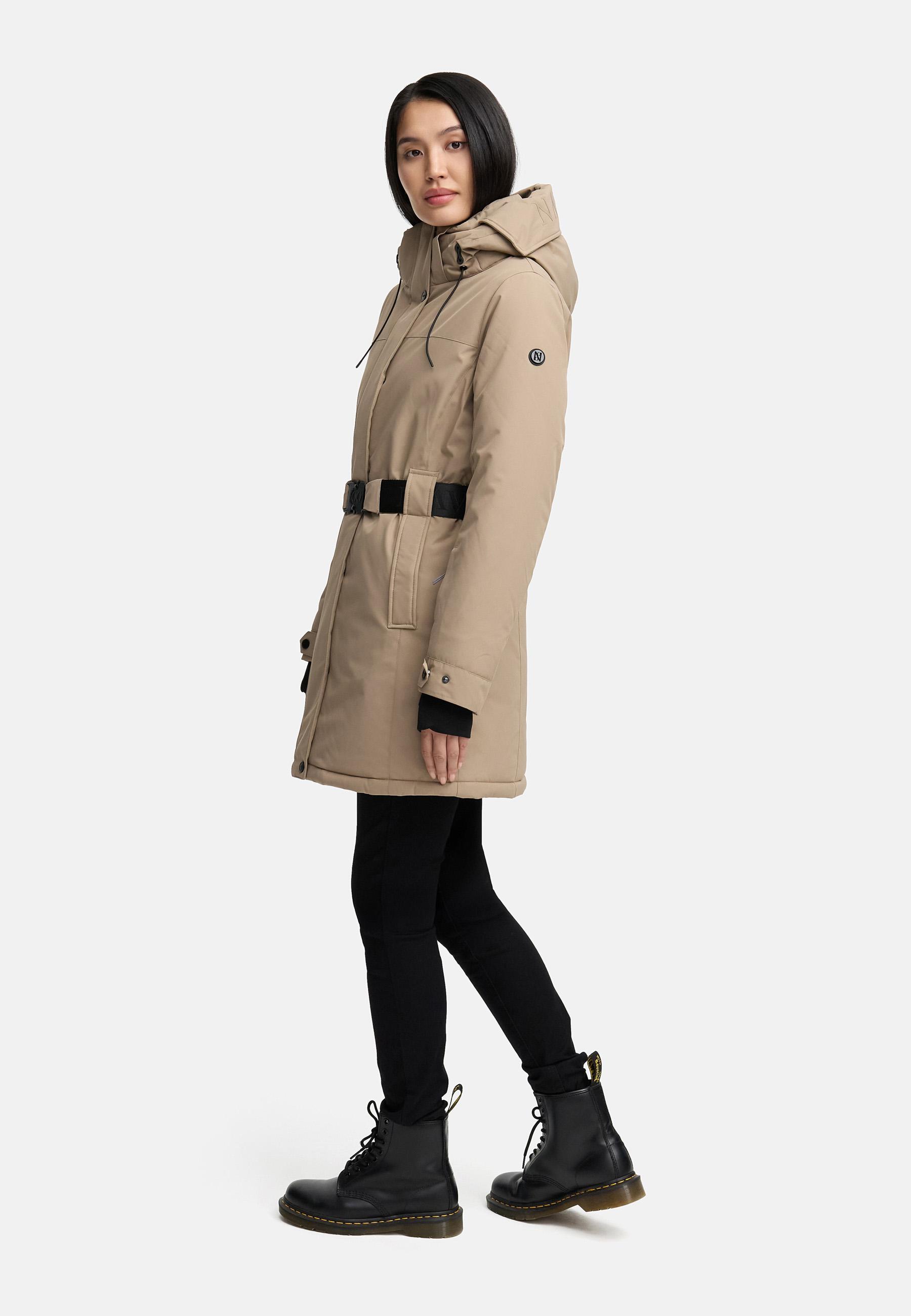 Parka mit abnehmbarer Kapuze und Taillengürtel "Frostkuss 14" Taupe Grey