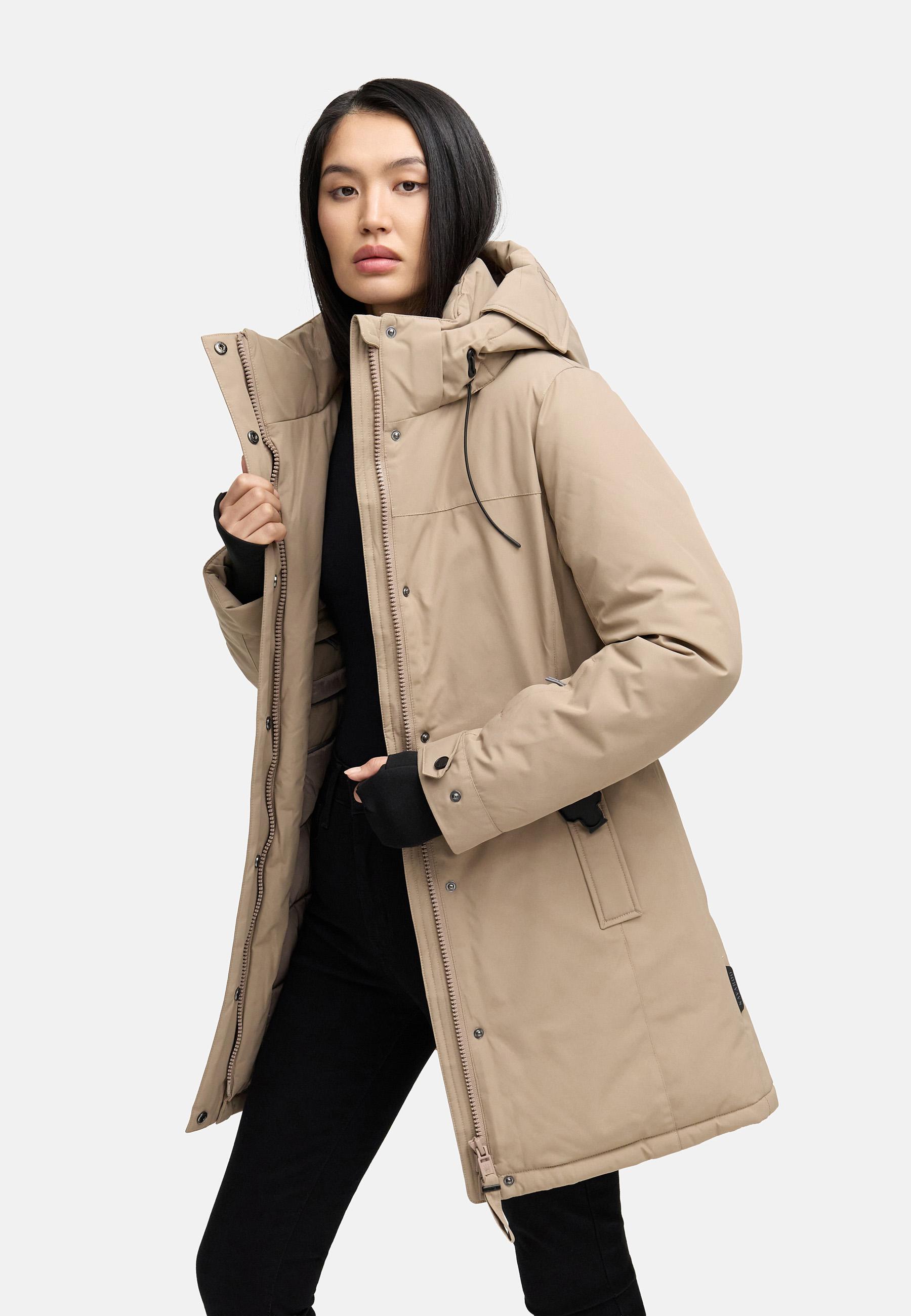 Parka mit abnehmbarer Kapuze und Taillengürtel "Frostkuss 14" Taupe Grey