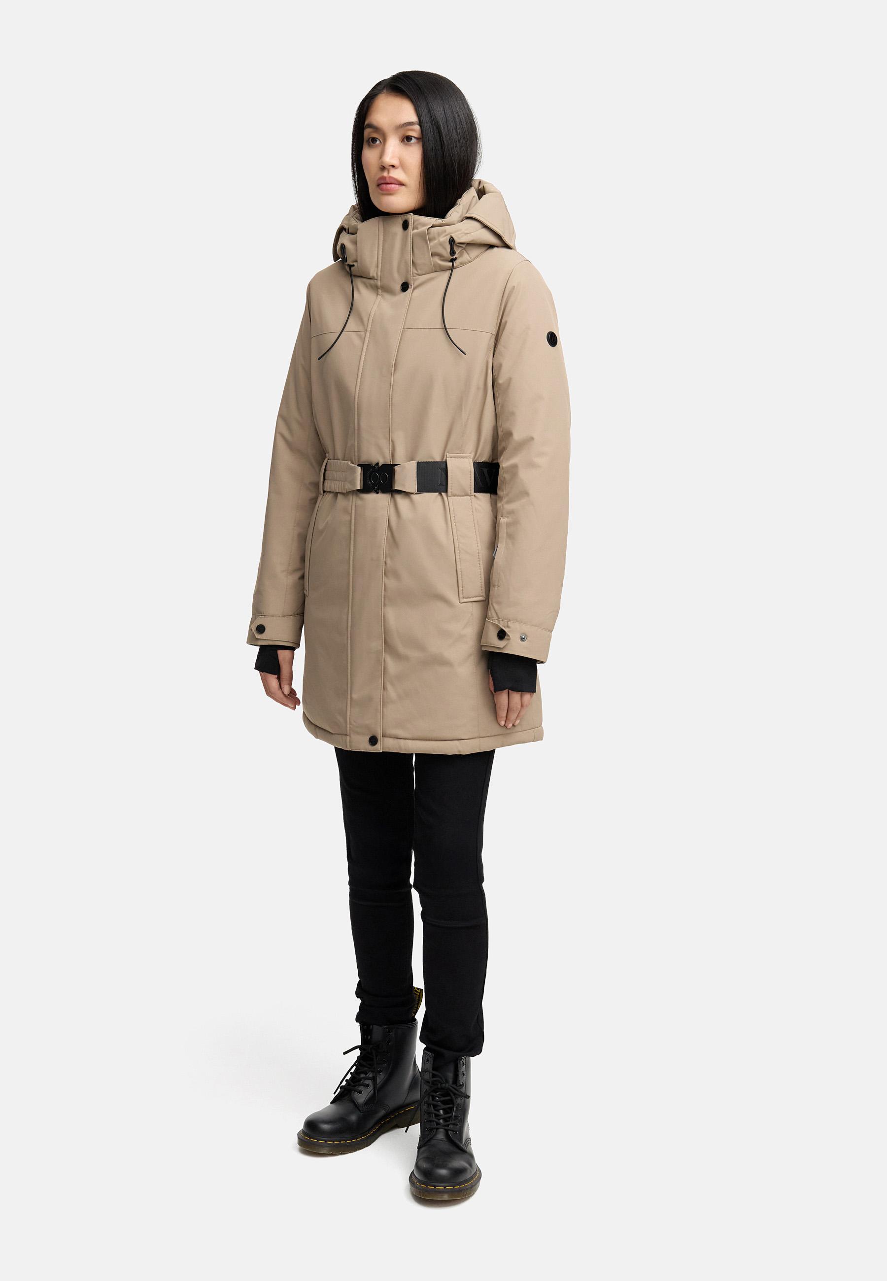 Parka mit abnehmbarer Kapuze und Taillengürtel "Frostkuss 14" Taupe Grey