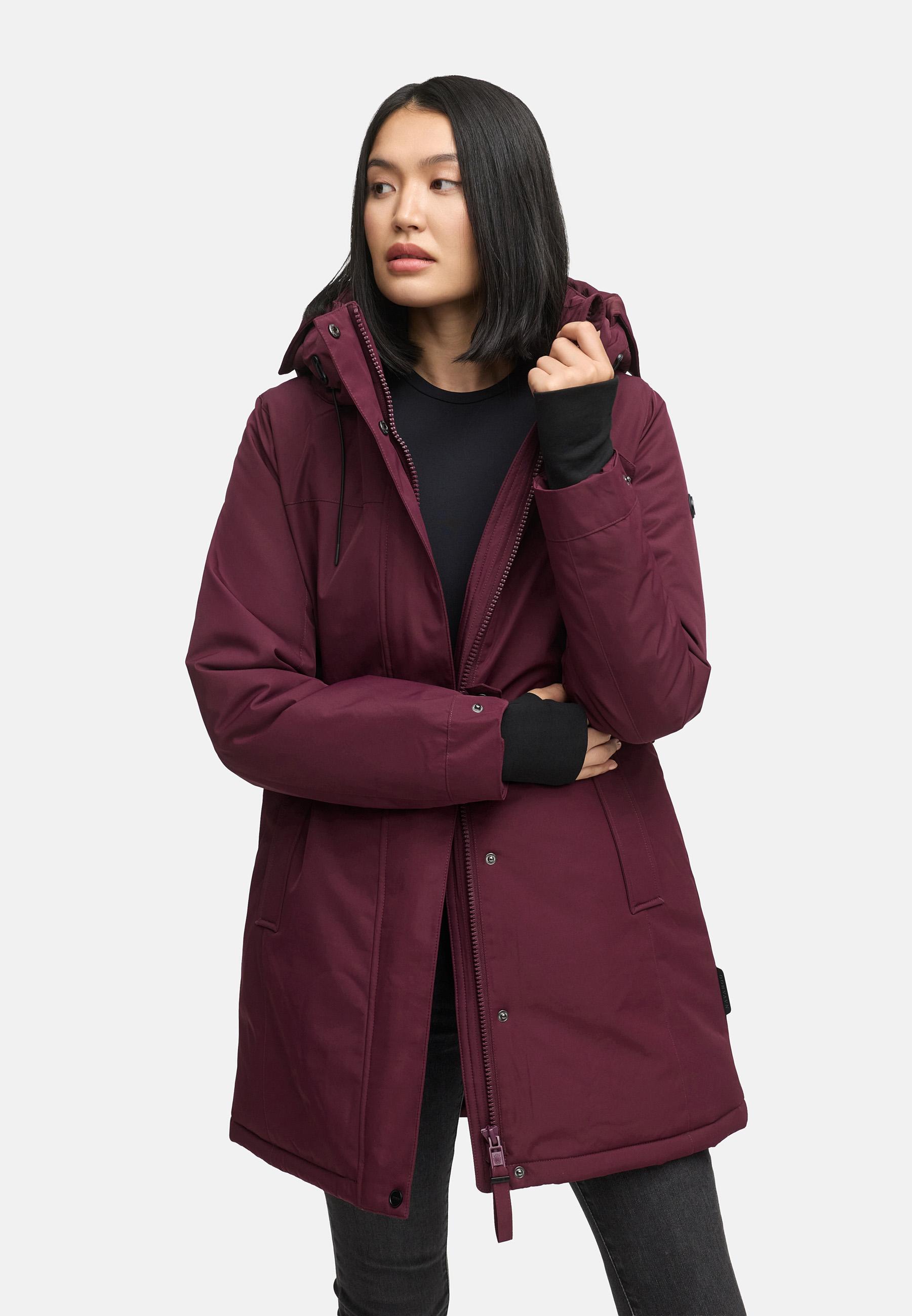 Parka mit abnehmbarer Kapuze und Taillengürtel "Frostkuss 14" Wine