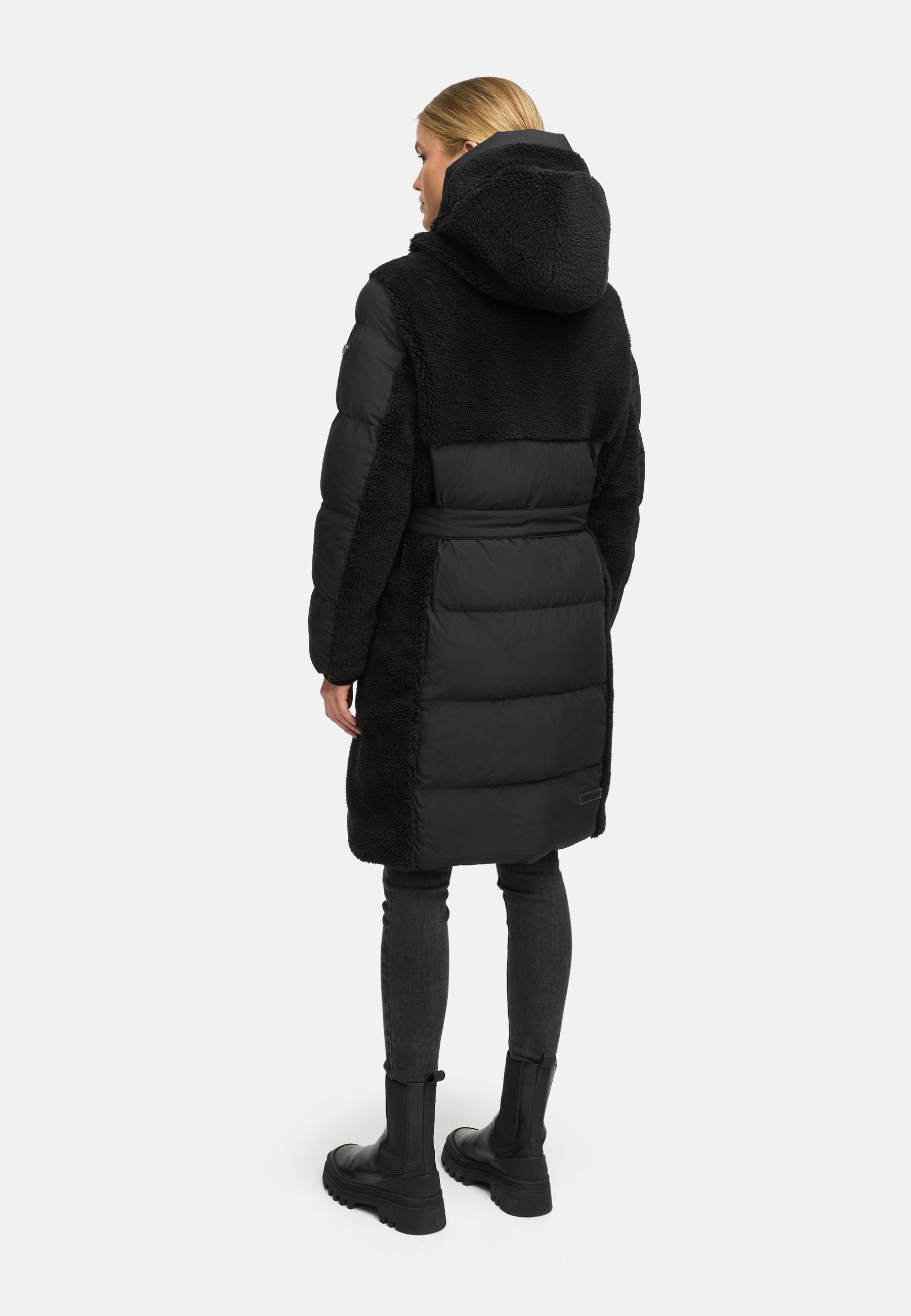 Wintermantel mit Teddyplüsch-Akzenten "Funkelteddy 14" Black