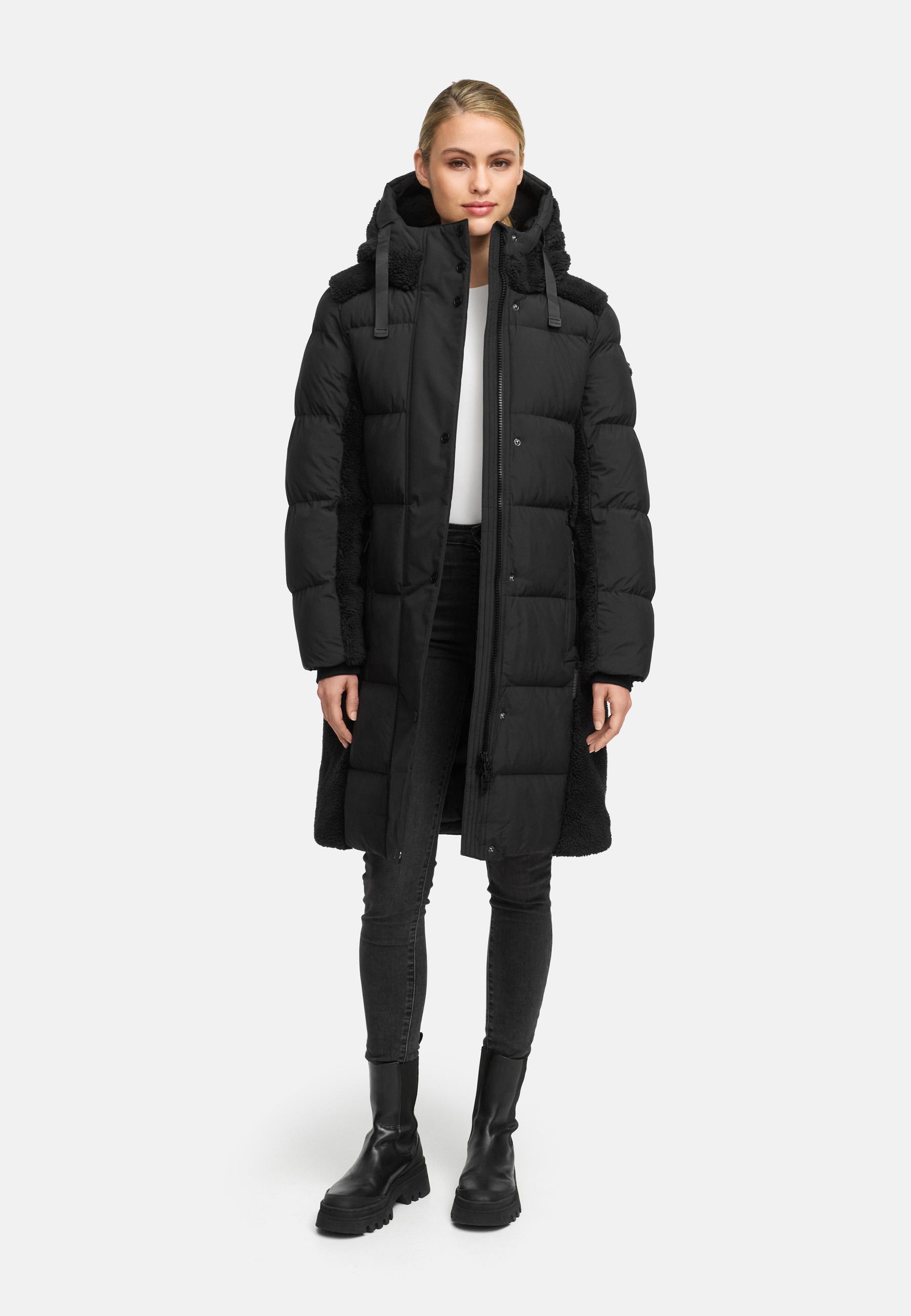 Wintermantel mit Teddyplüsch-Akzenten "Funkelteddy 14" Black
