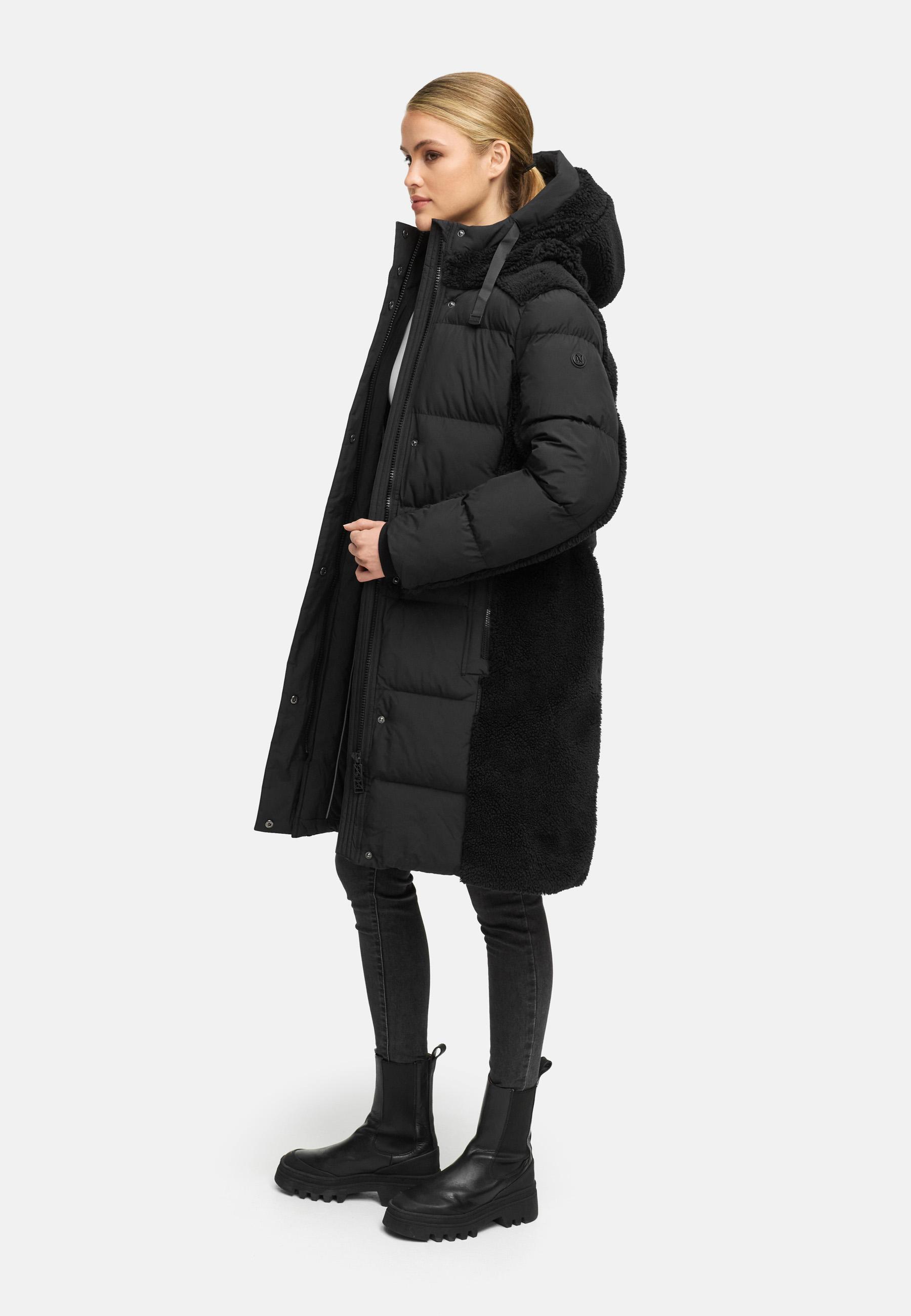 Wintermantel mit Teddyplüsch-Akzenten "Funkelteddy 14" Black