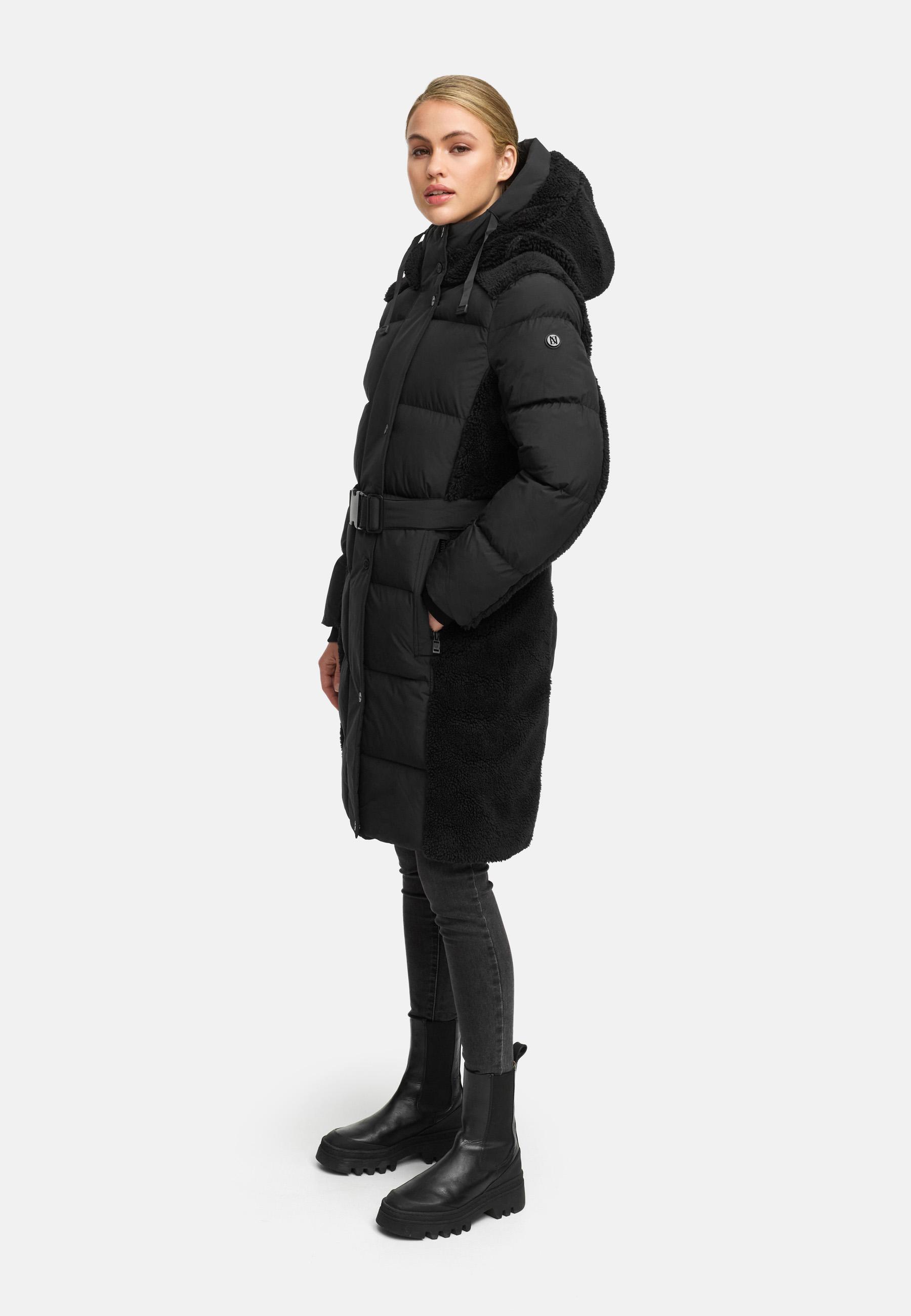 Wintermantel mit Teddyplüsch-Akzenten "Funkelteddy 14" Black