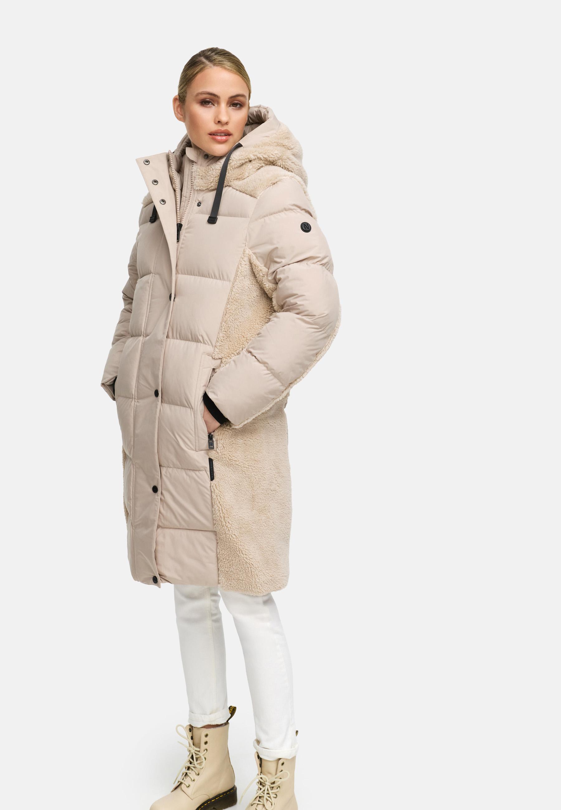 Wintermantel mit Teddyplüsch-Akzenten "Funkelteddy 14" Light Taupe