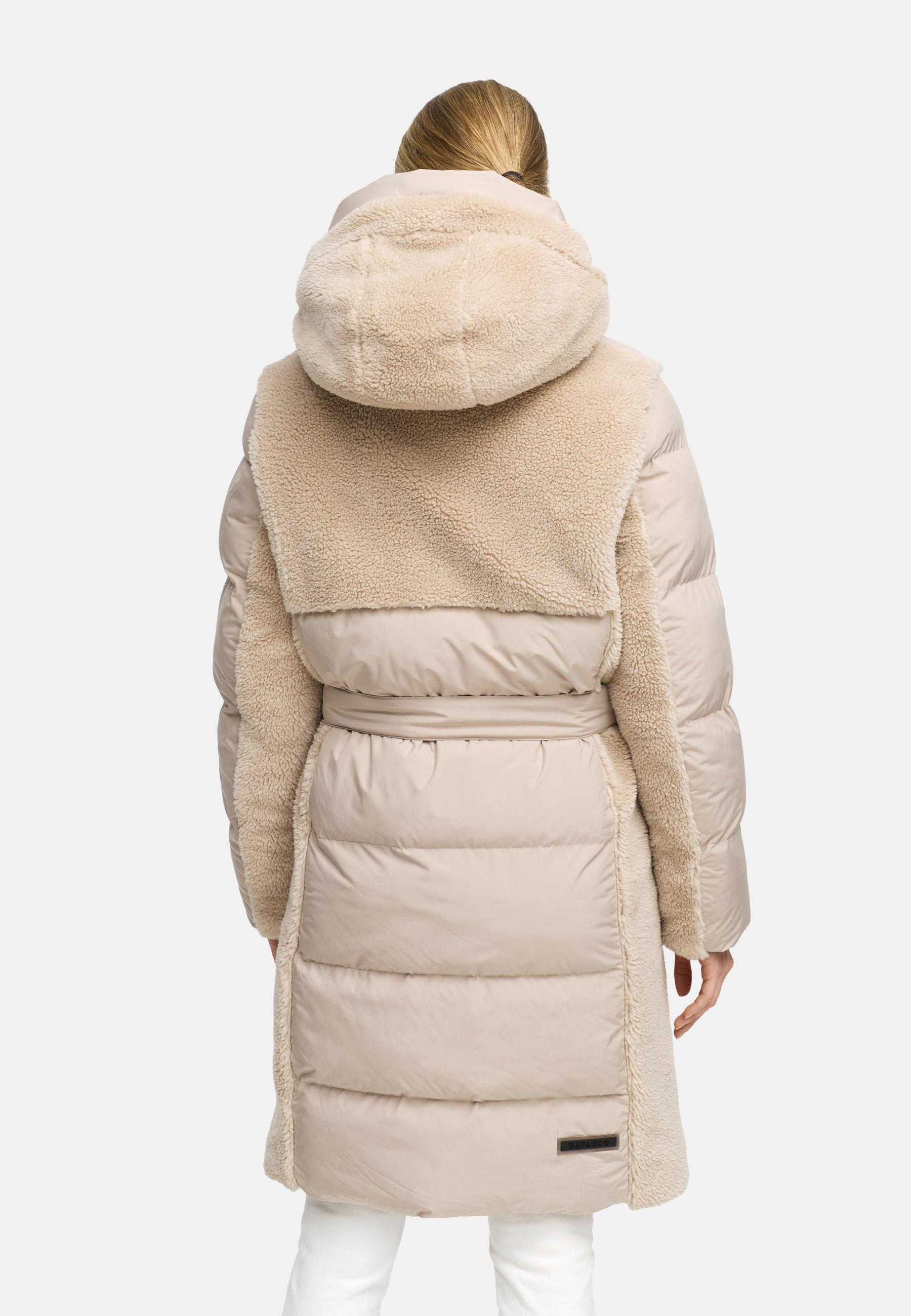 Wintermantel mit Teddyplüsch-Akzenten "Funkelteddy 14" Light Taupe