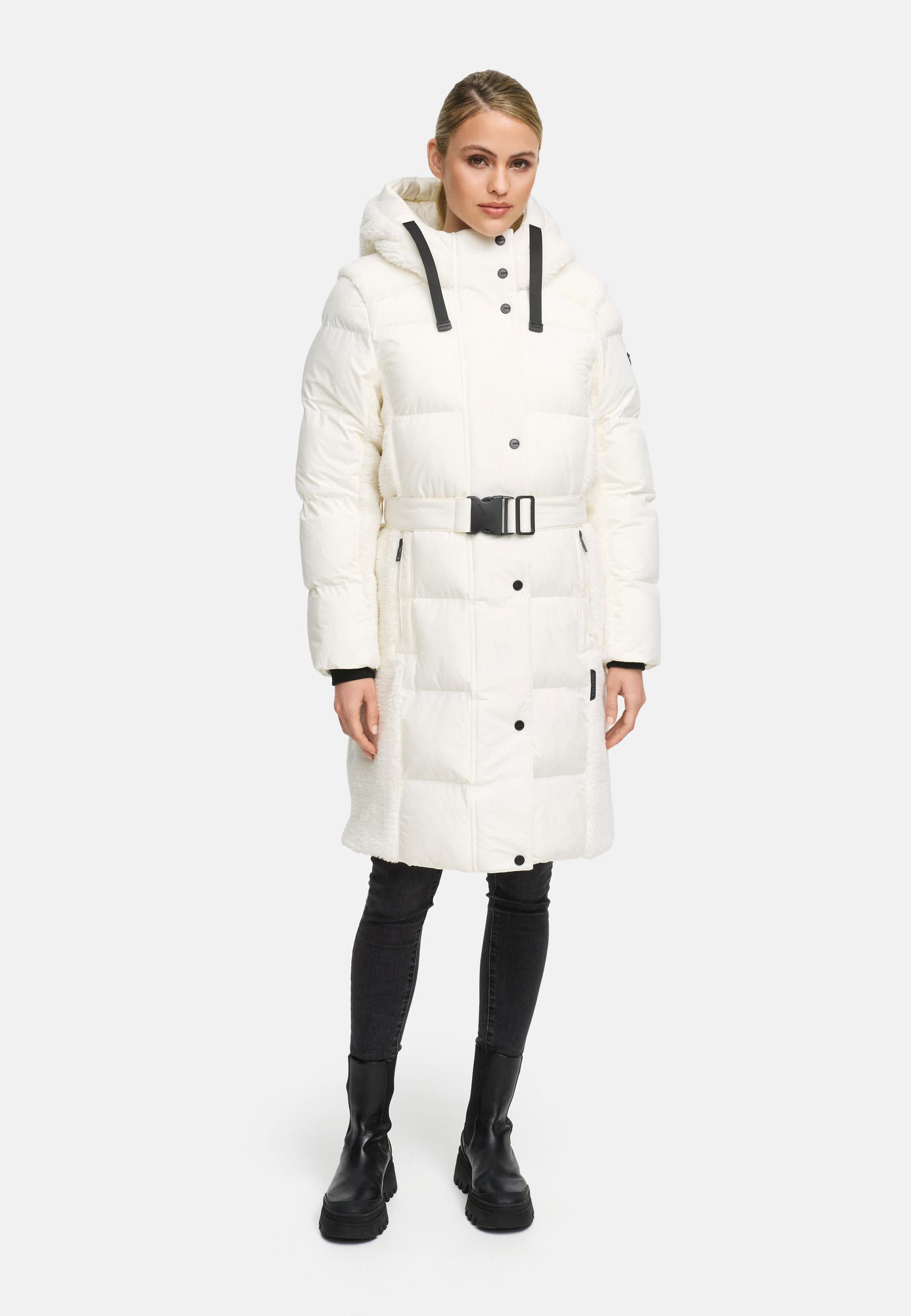 Wintermantel mit Teddyplüsch-Akzenten "Funkelteddy 14" Offwhite