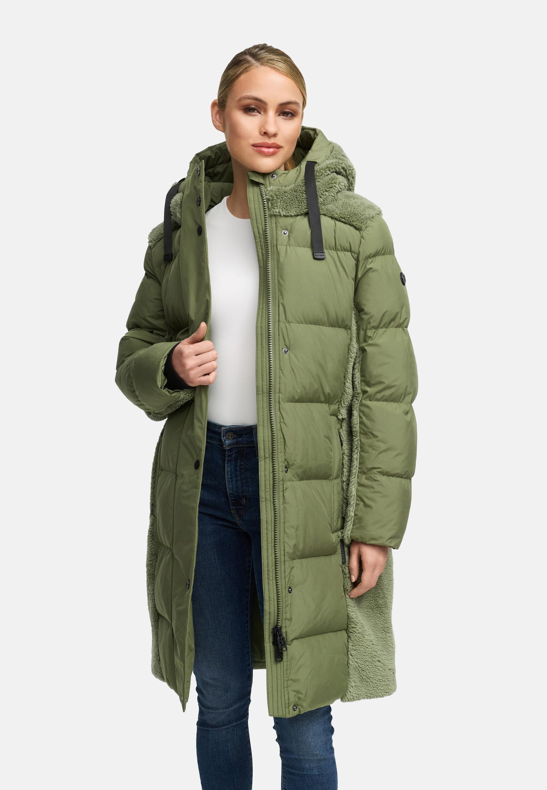 Wintermantel mit Teddyplüsch-Akzenten "Funkelteddy 14" Olive Leaf