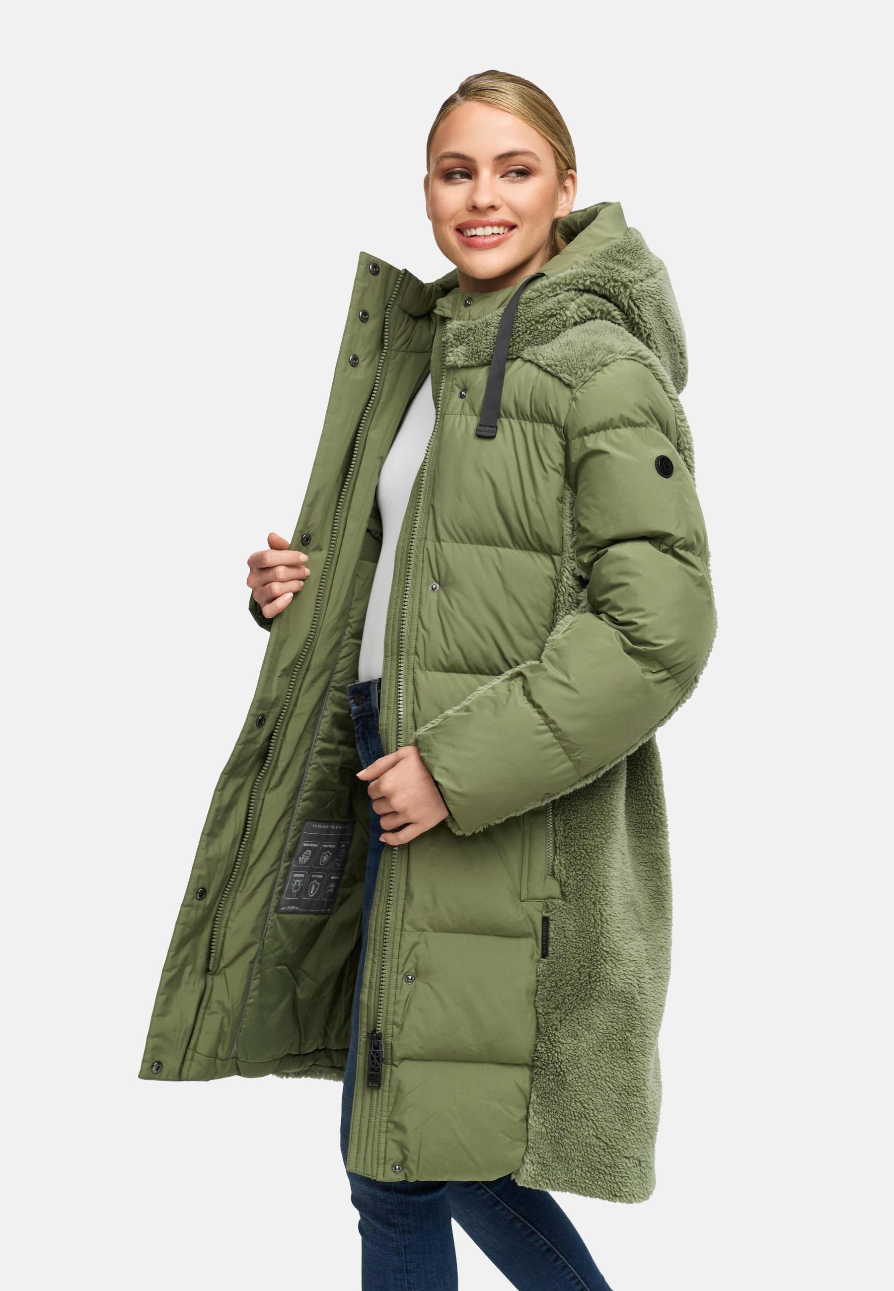 Wintermantel mit Teddyplüsch-Akzenten "Funkelteddy 14" Olive Leaf