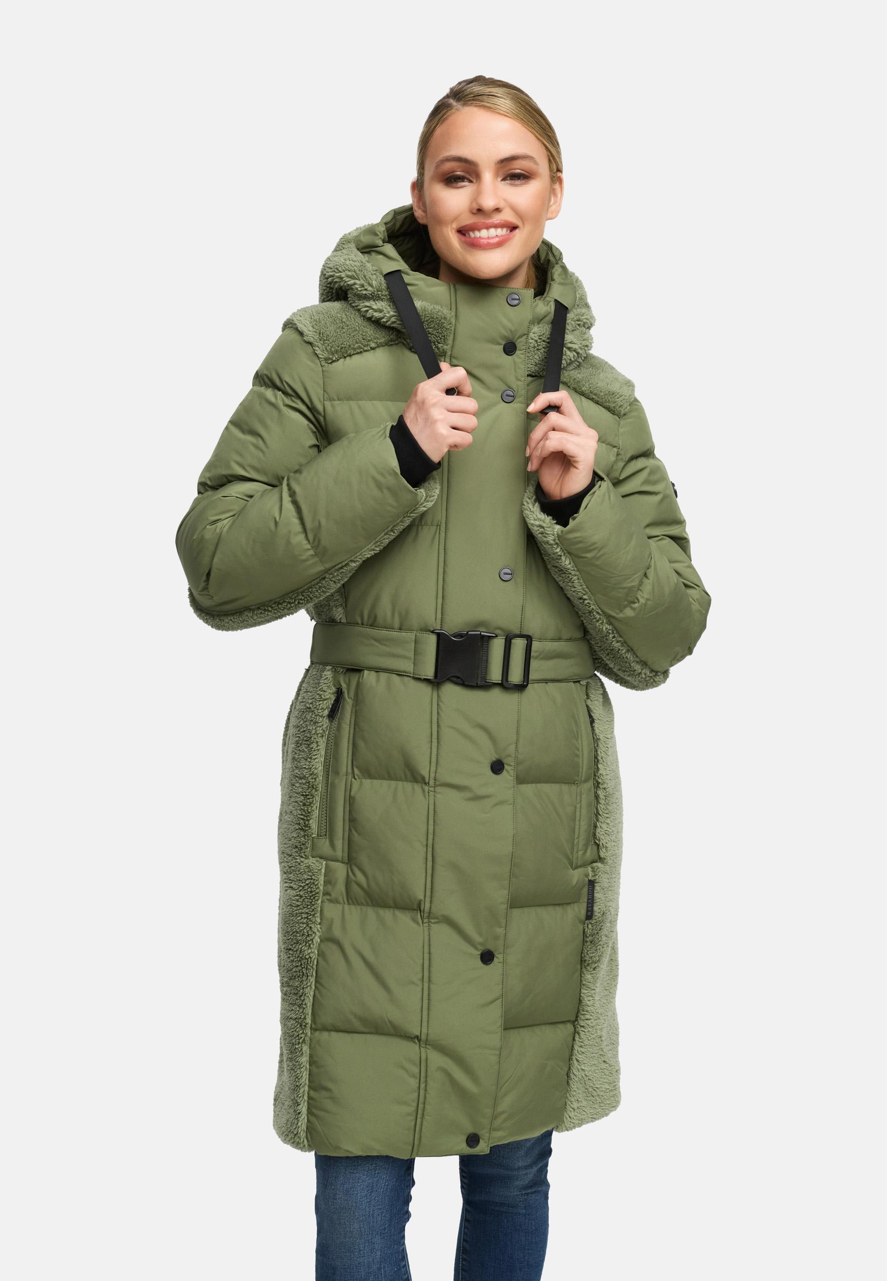 Wintermantel mit Teddyplüsch-Akzenten "Funkelteddy 14" Olive Leaf