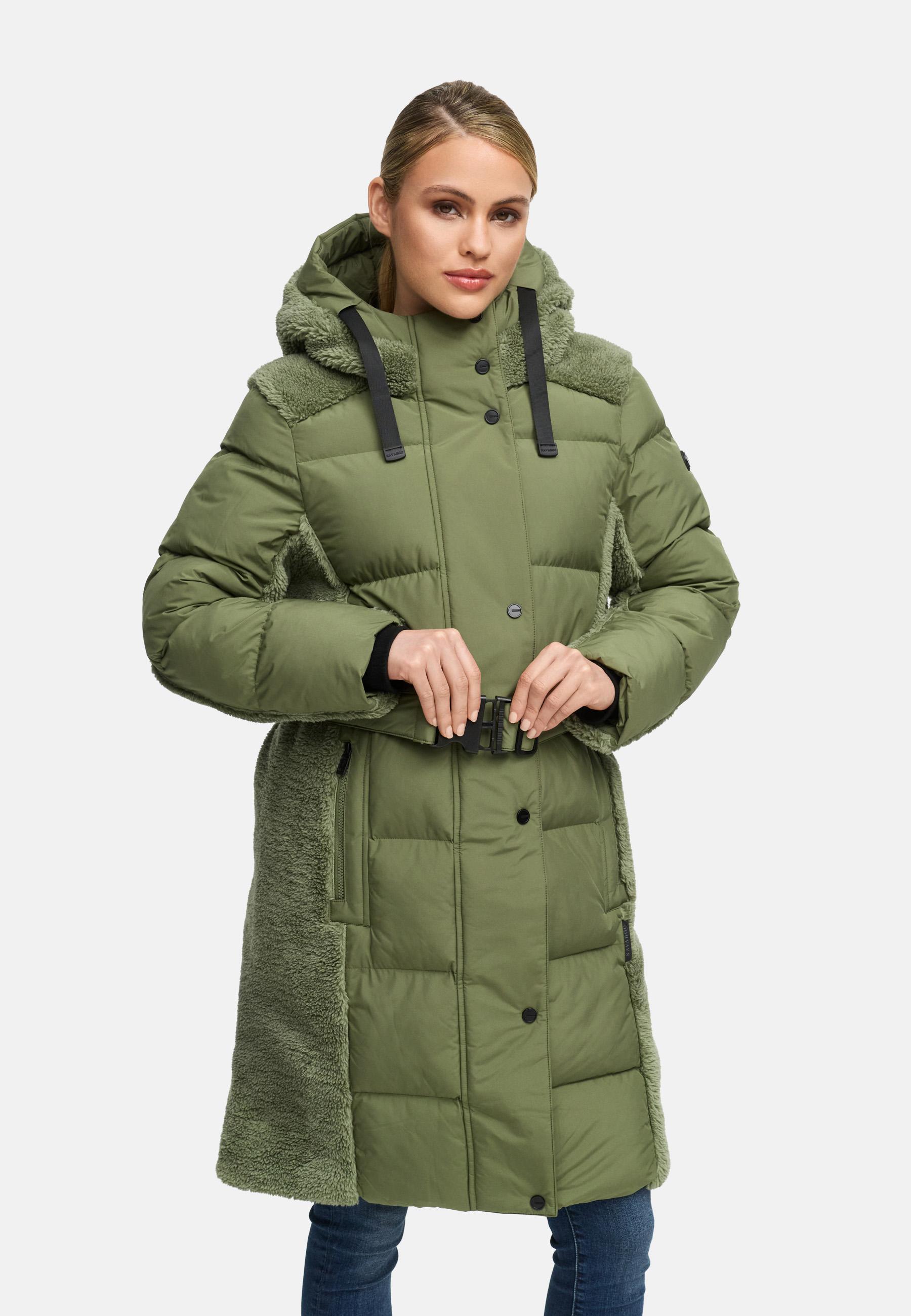 Wintermantel mit Teddyplüsch-Akzenten "Funkelteddy 14" Olive Leaf