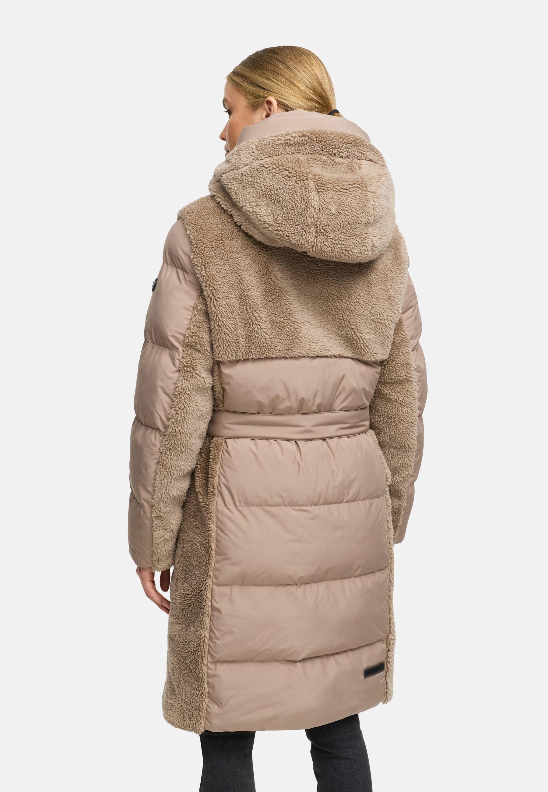 Wintermantel mit Teddyplüsch-Akzenten "Funkelteddy 14" Taupe Grey