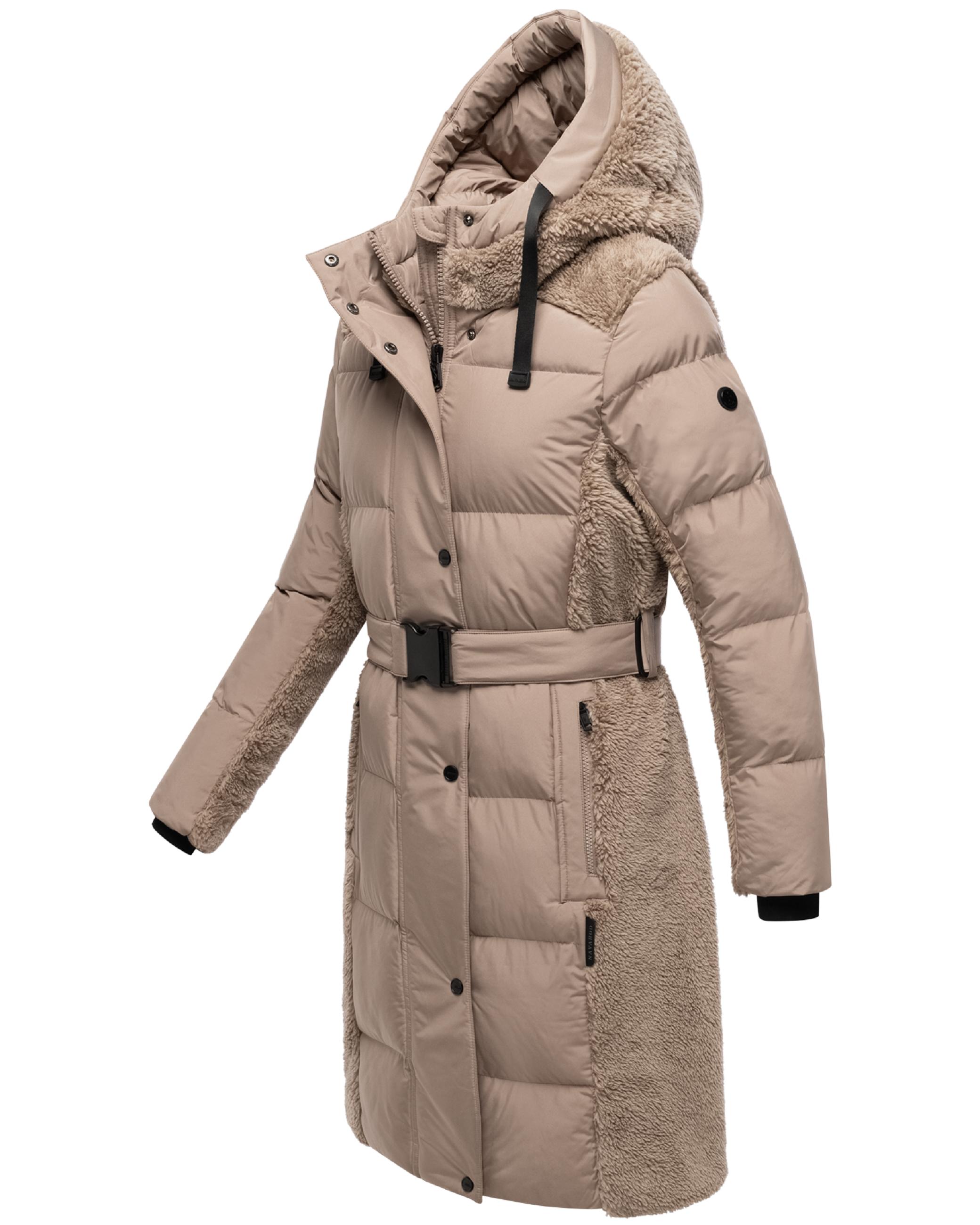 Wintermantel mit Teddyplüsch-Akzenten "Funkelteddy 14" Taupe Grey